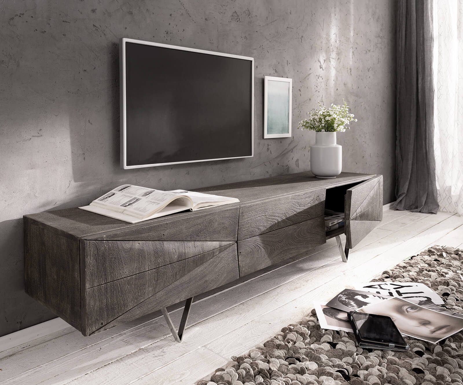 Fernsehtisch Wyatt 175 cm 2 Türen 1 Klappe Design Lowboard 2