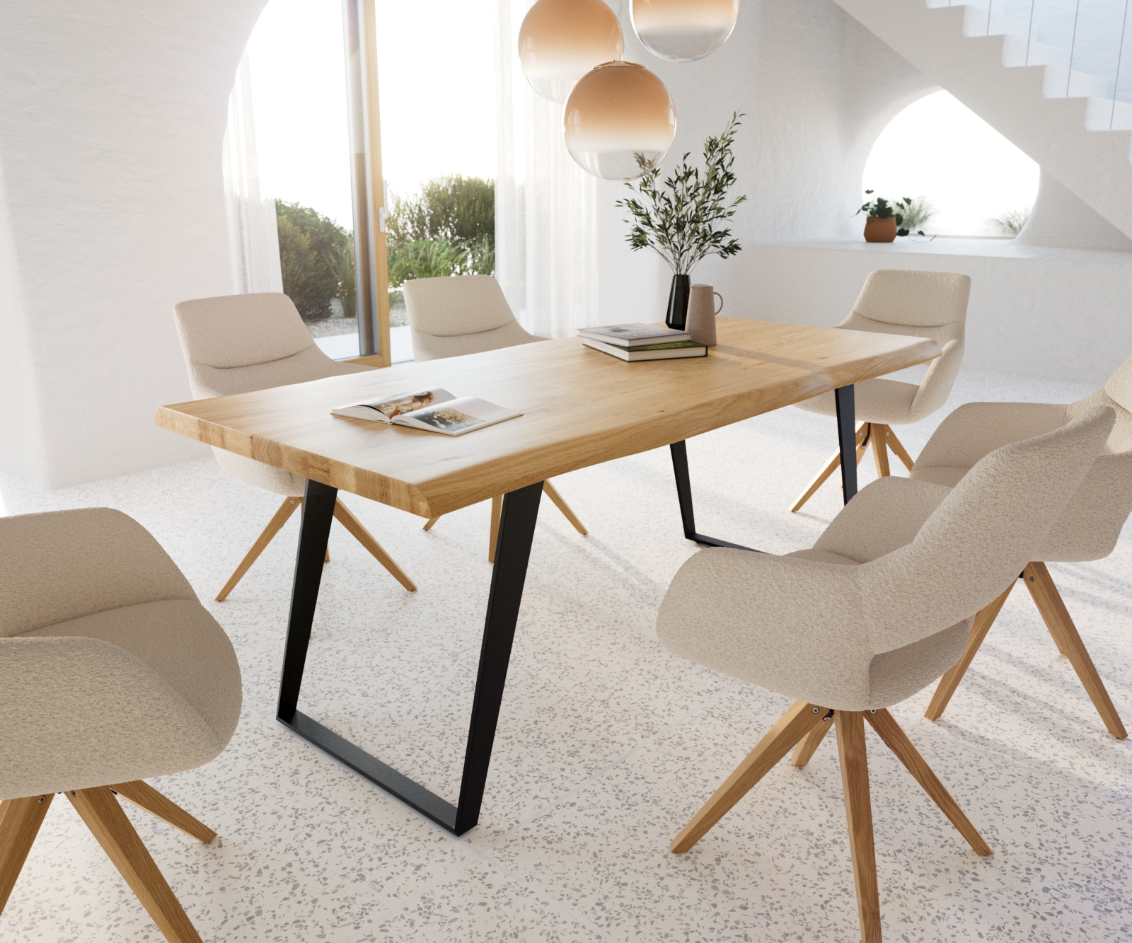 Esstisch Edge 200x100 Eiche Natur Metall Schräg Schwarz Live-Edge 6 Esstisch Edge 200x100 Eiche Natur Metall Schräg Schwarz Live-Edge 6