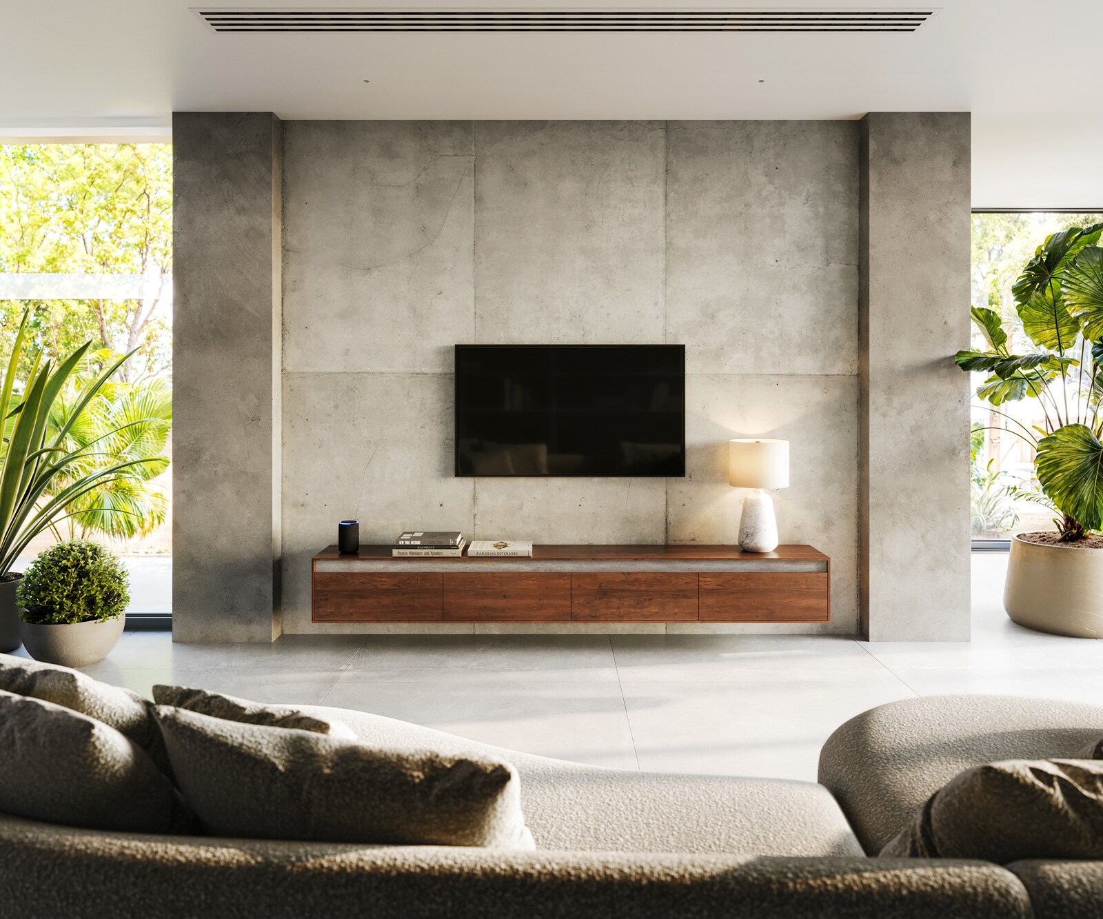 Meuble-TVStonegrace 240 cm acacia marron ardoise 4 portes coulissantes 1
