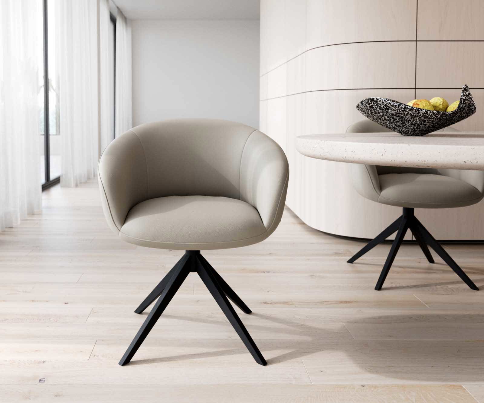 Chaise-pivotante Vinka-Flex avec accoudoirs cuir de vache couleur boue pied croisé large noir pivotement sur 360° ressorts ensachés 1