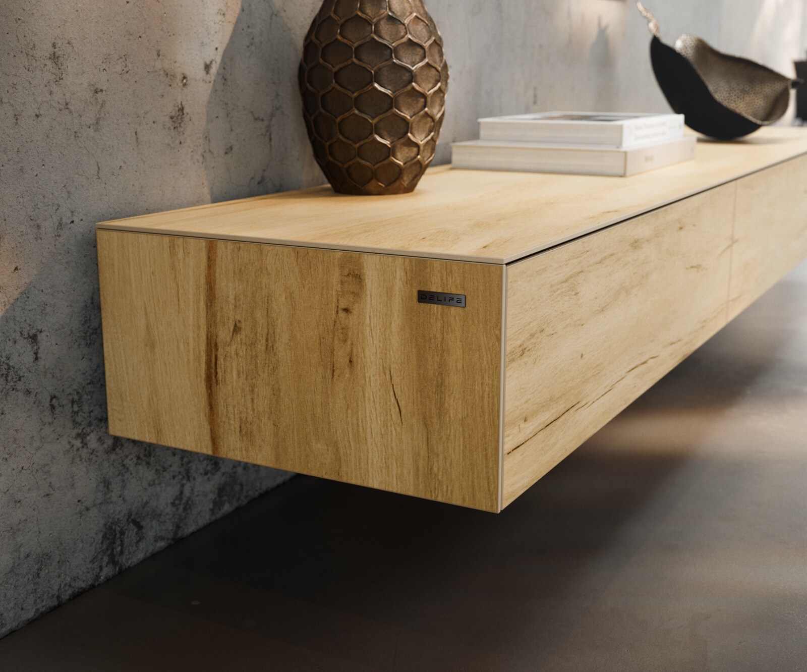 Lowboard Cuor 200 cm Keramik Laminam® Sabbia Eichefarbig 1 Klappe 1 Schubfach Schwebend 5
