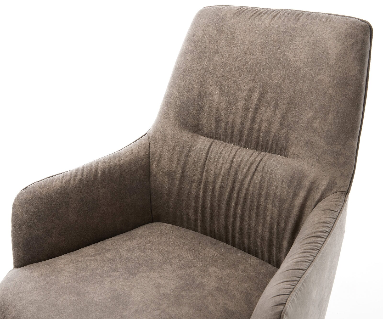 Drehstuhl Zelia-Flex mit Armlehnen Mikrofaser Taupe Vintage Kreuzgestell breit Edelstahl 360° drehbar Wippfunktion Taschenfederkern 4