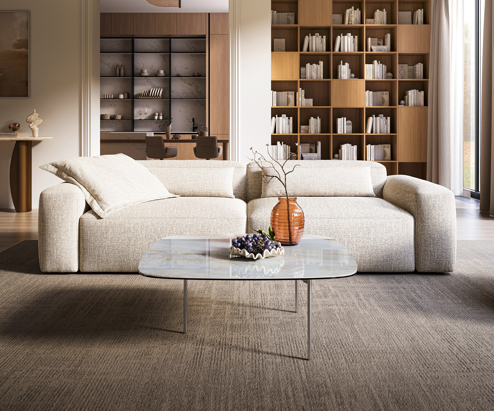 Couchtisch Edge Boot 90x90 cm Keramik Onyx Pearl Trive Edelstahl gebürstet 1