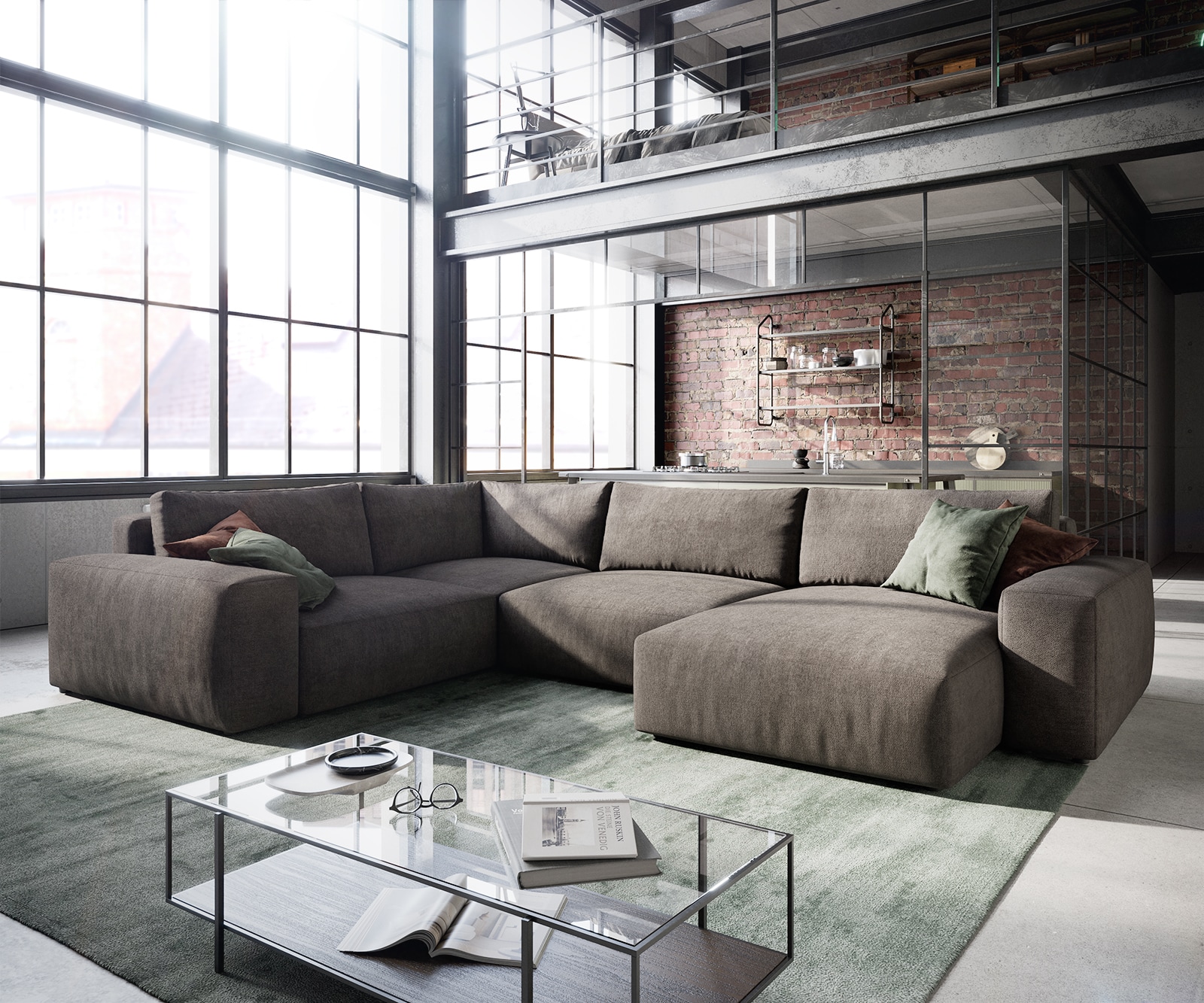 Wohnlandschaft Lanzo XL 360x260 cm Mikrofaser Khakibraun Recamiere variabel Wohnlandschaft Lanzo XL 360x260 cm Mikrofaser Khakibraun Recamiere variabel