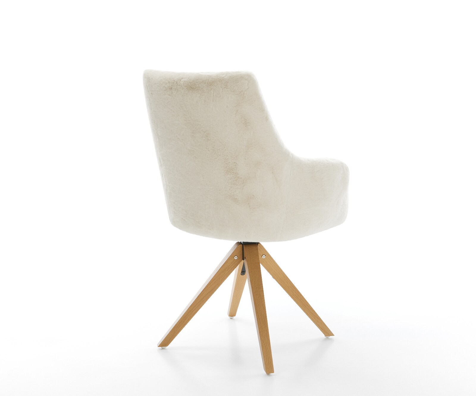 Chaise-pivotante Alja-Flex avec accoudoirs peluche crème-blanc pied en bois angulaire naturel pivotement sur 180° resorts ensachés 5