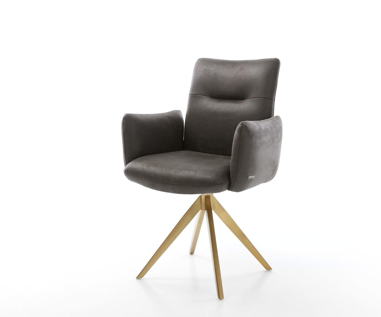 Drehstuhl Jova-Flex mit Armlehnen Mikrofaser Anthrazit Vintage Kreuzgestell kantig Gold 180° drehbar Taschenfederkern 1