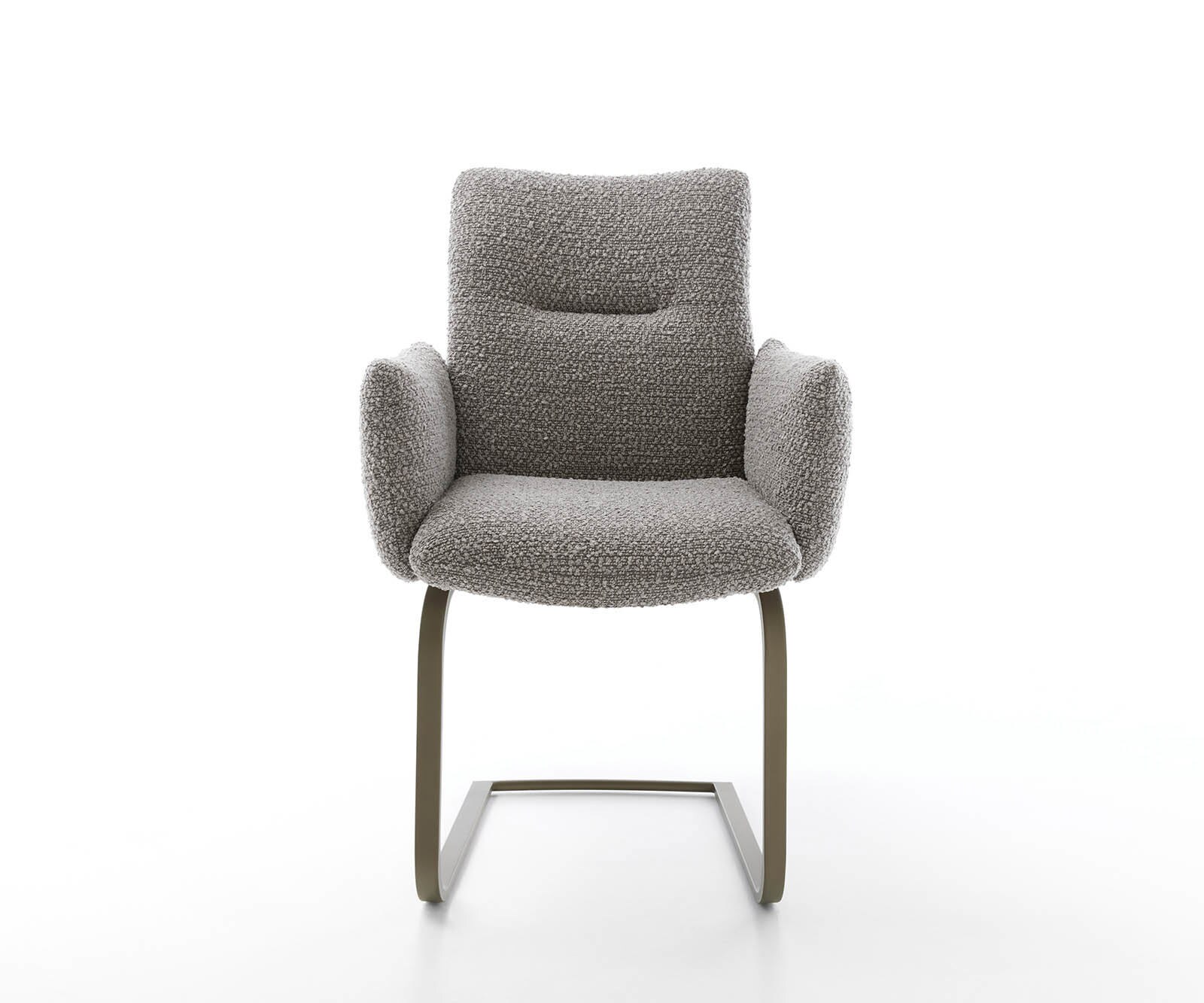 Cantilever Jova-Flex avec accoudoirs bouclé gris argenté pied cantilever plat aspect titane ressorts ensachés 1