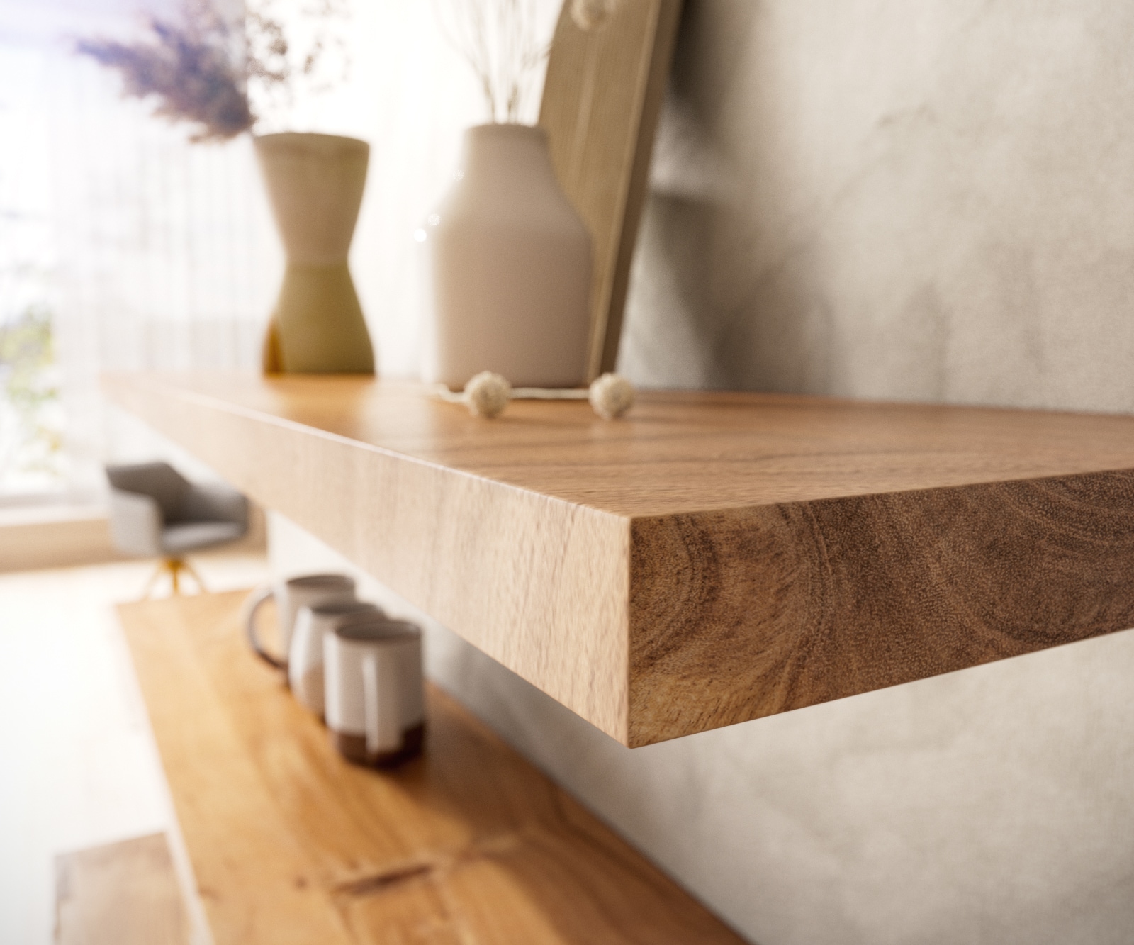 Wandregal Edge 145 cm Akazie Natur gerade Kante Massiv 3 Wandregal Edge 145 cm Akazie Natur gerade Kante Massiv 3