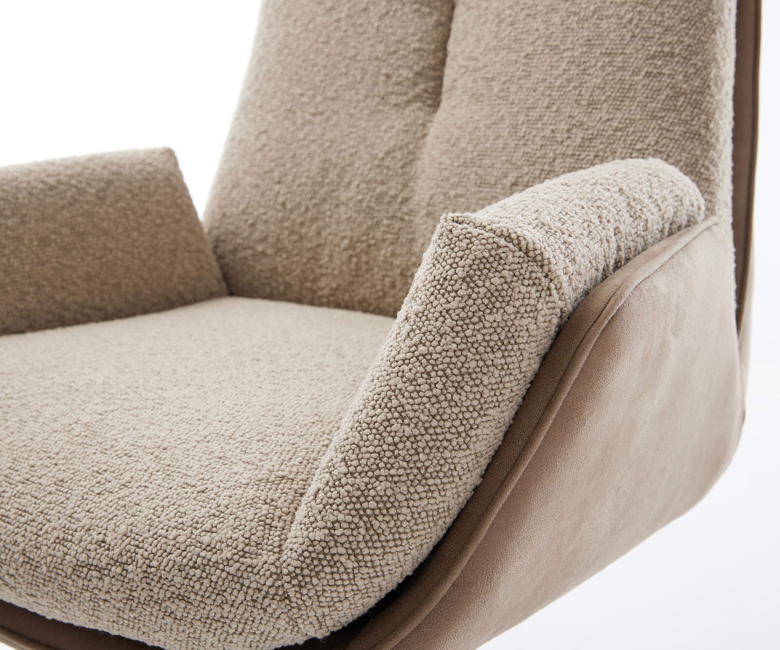 Chaise-pivotante Clea-Flex tissu mixte couleur boue pied en bois angulaire naturel pivotement sur 180° 4