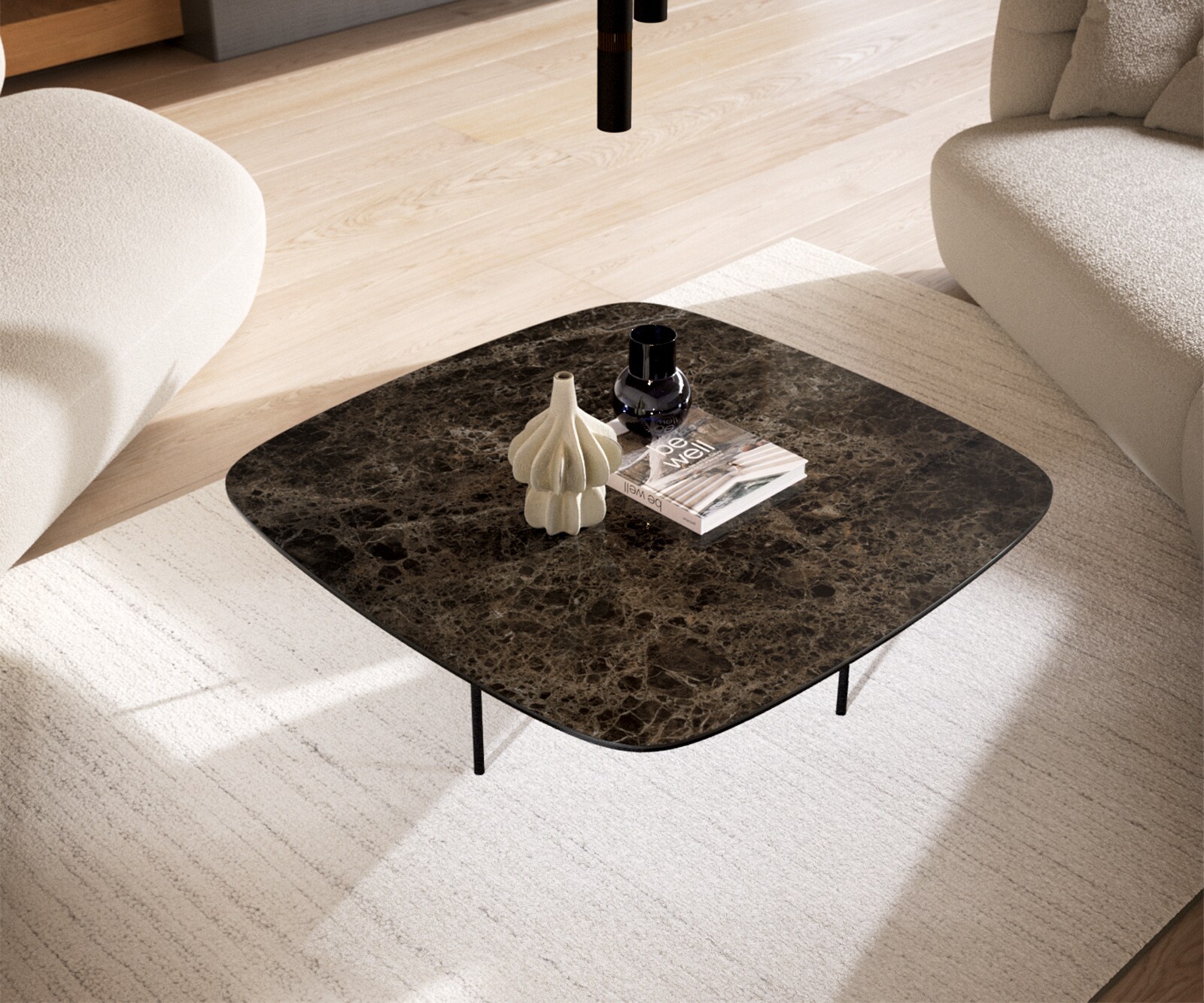 Table basse Edge Boot 90x90 cm céramique Laminam® Emperador Extra Lucidato brun foncé Trive métal noir 4