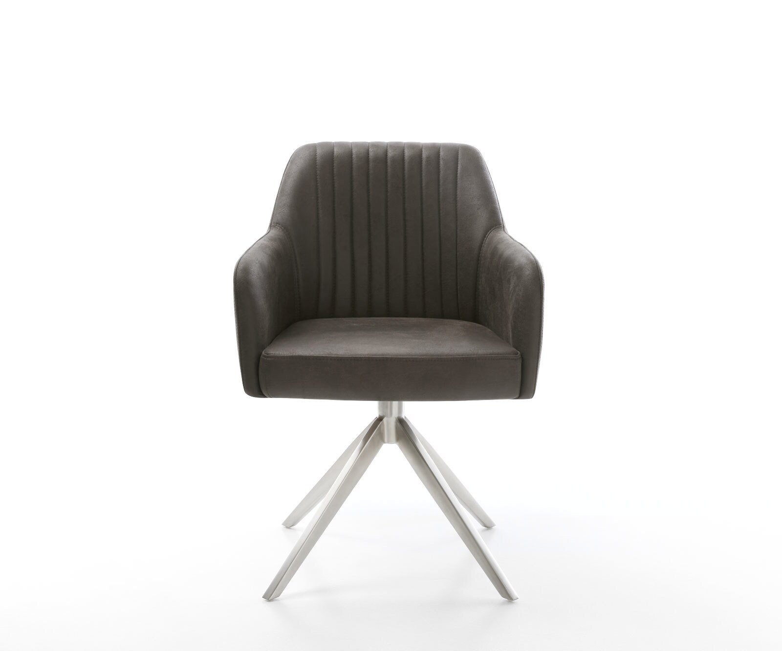 Chaise-de-salle-à-manger Greg-Flex microvelours anthracite vintage pied croisé large acier inoxydable brossé ressorts ensachés 1