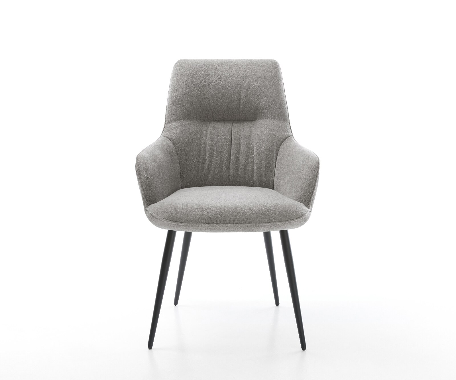 Chaise-de-salle-à-manger Zelia-Flex avec accoudoirs tissu structuré doux gris 4 pieds coniques noir resorts ensachés 2