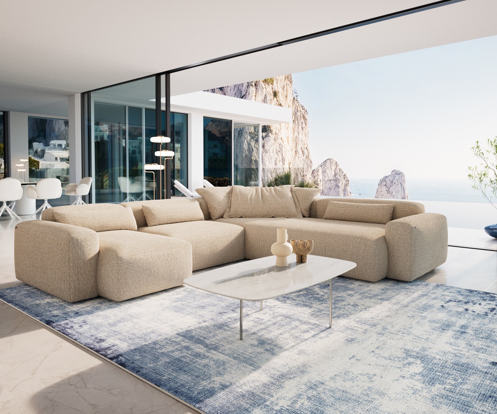 Couchtisch Edge Boot 120x70 cm Keramik Onyx Champagne Trive Edelstahl gebürstet 6