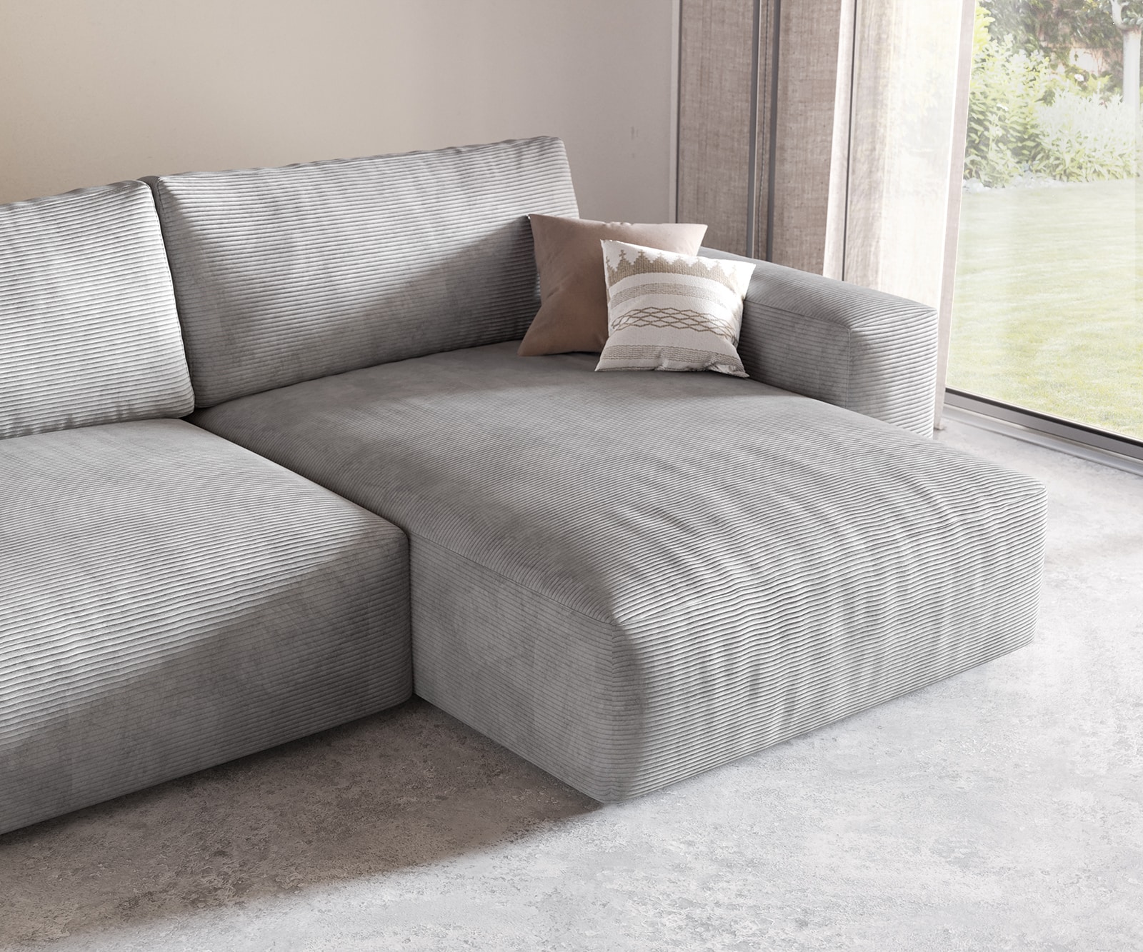 Ecksofa Lanzo XL 380x180 cm Cord Silbergrau Recamiere variabel 5 Ecksofa Lanzo XL 380x180 cm Cord Silbergrau Recamiere variabel 5