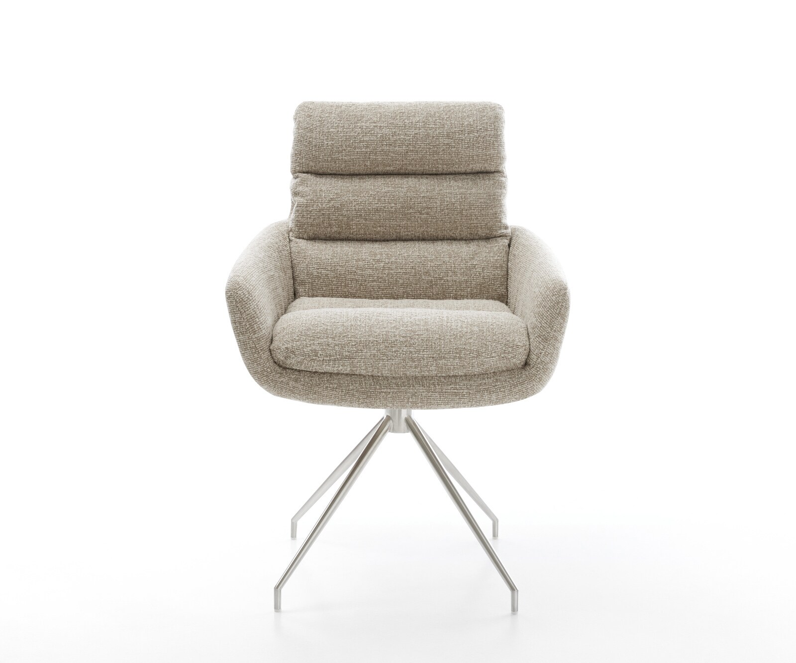 Esszimmerstuhl Abelia-Flex mit Armlehnen Webstoff Soft Beige Kreuzgestell konisch Edelstahl 1