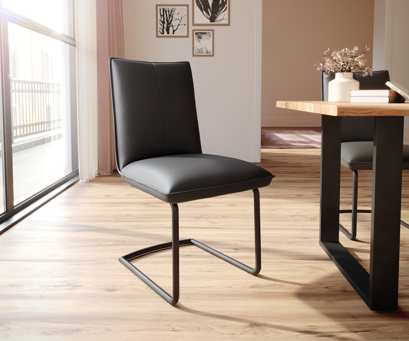 Freischwinger Lelio-Flex Echt-Leder Schwarz Freischwinger rund Schwarz Taschenfederkern 1