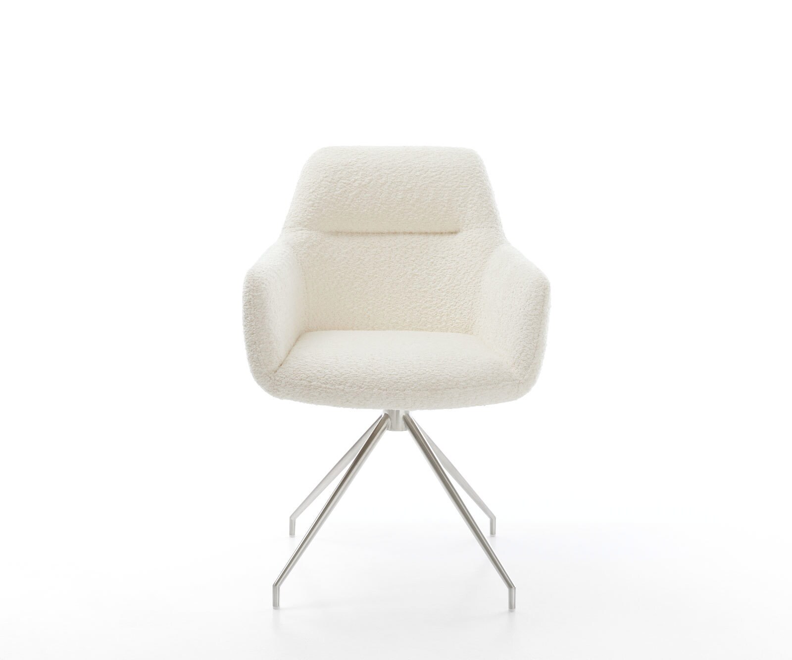 Chaise-de-salle-à-manger Pejo-Flex bouclé blanc pied croisé conique acier inoxydable brossé ressorts ensachés 1
