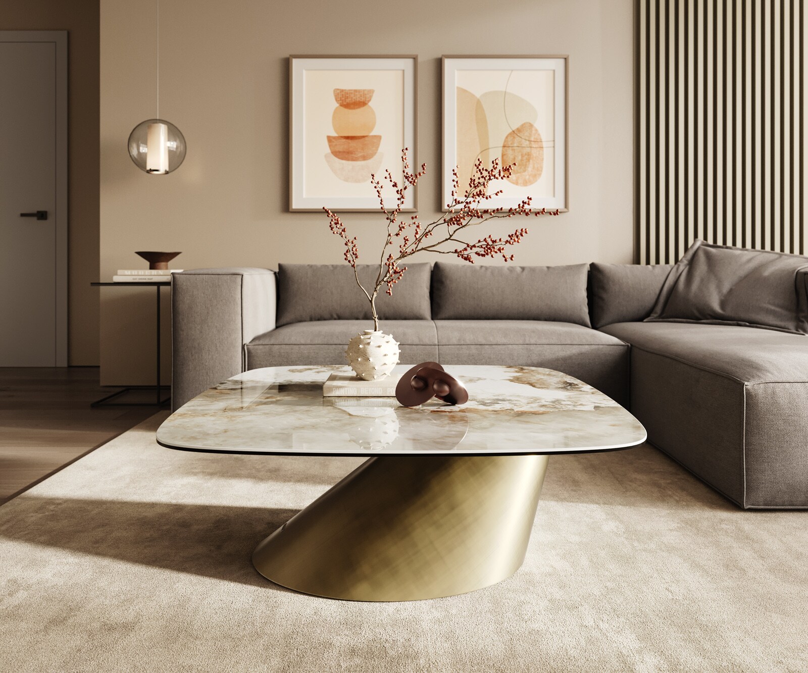 Couchtisch Edge Boot 90x90 cm Keramik Minas Melange Conis Metallic Gold 2