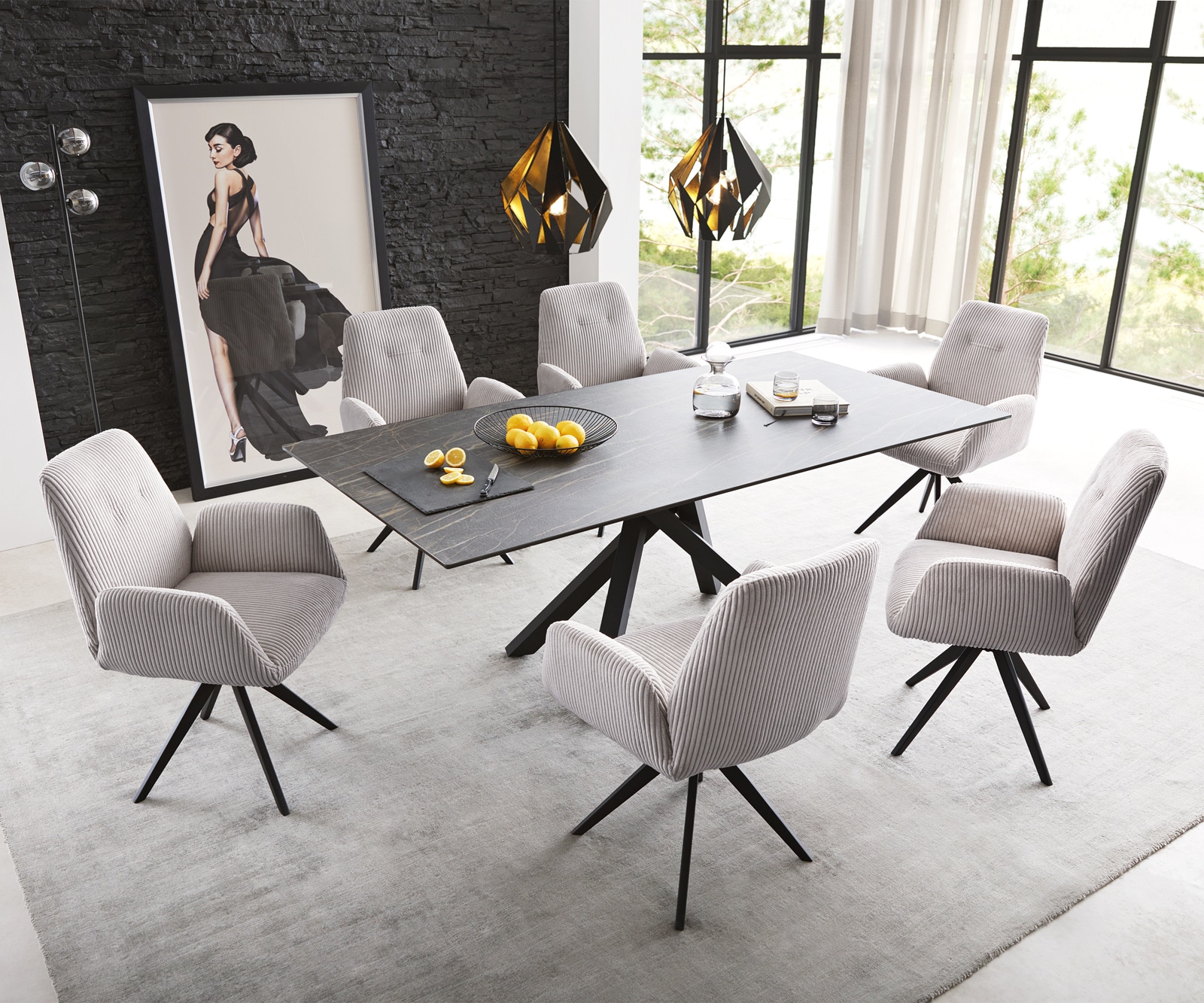 Esszimmerstuhl Zoa-Flex Cord Silbergrau Kreuzgestell kantig Schwarz Taschenfederkern 3 Esszimmerstuhl Zoa-Flex Cord Silbergrau Kreuzgestell kantig Schwarz Taschenfederkern 3