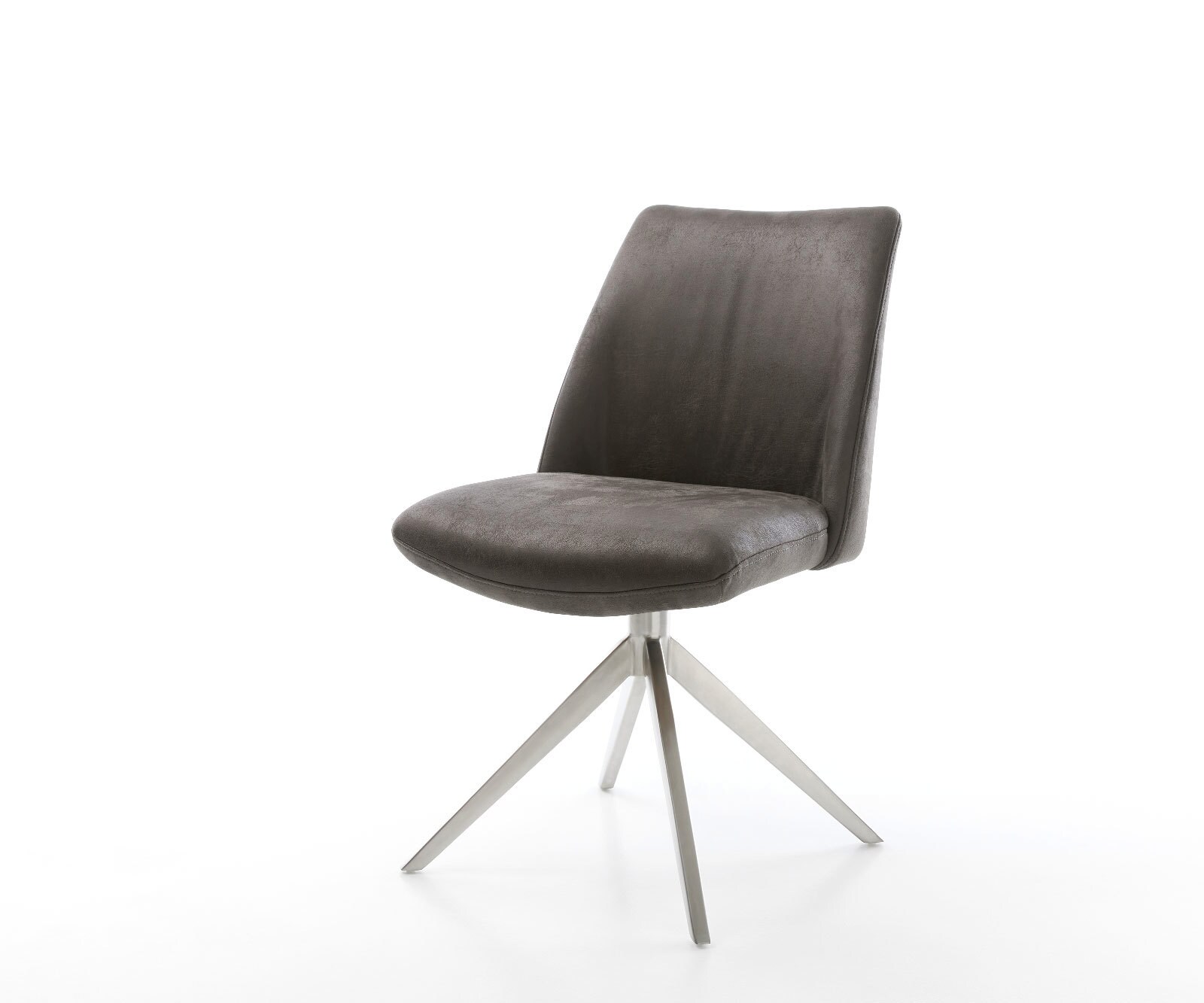 Chaise-pivotante Elso-Flex microvelours anthracite vintage pied croisé large acier inoxydable brossé pivotement sur 360° fonction bascule ressorts ensachés