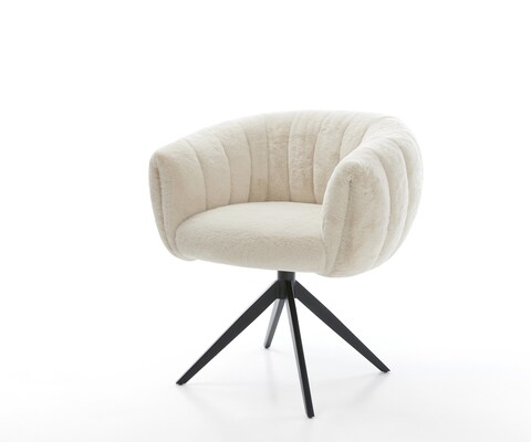 Chaise-pivotante Jada-Flex peluche crème-blanc pied croisé large noir pivotement sur 360° fonction bascule ressorts ensachés