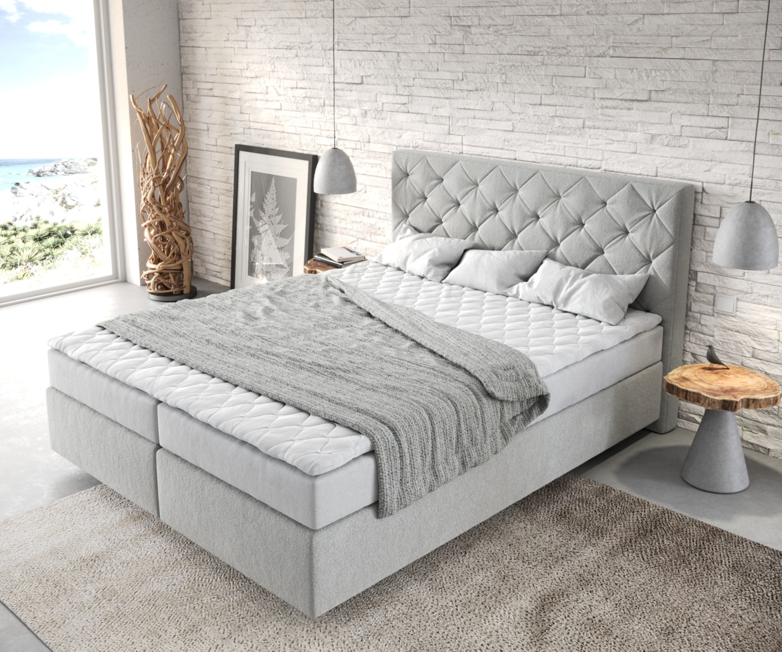 Boxspringbett Dream-Great 160x200 cm Mikrofaser Silbergrau mit Matratze und Topper 3 Boxspringbett Dream-Great 160x200 cm Mikrofaser Silbergrau mit Matratze und Topper 3