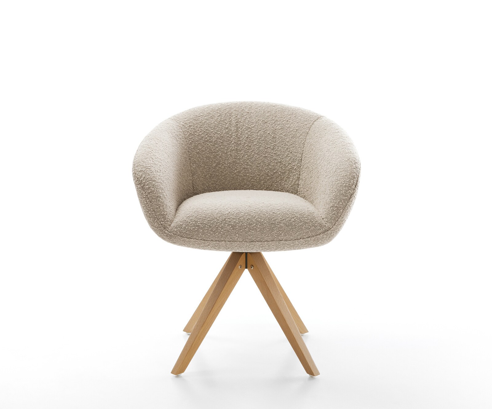 Chaise-pivotante Vinka-Flex avec accoudoirs bouclé boue pied en bois angulaire naturel pivotement sur 180° ressorts ensachés 1