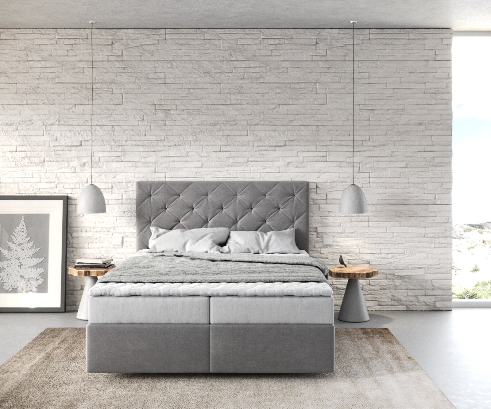 Boxspringbett Dream-Great 140x200 cm Mikrofaser Grau mit Matratze und Topper 1