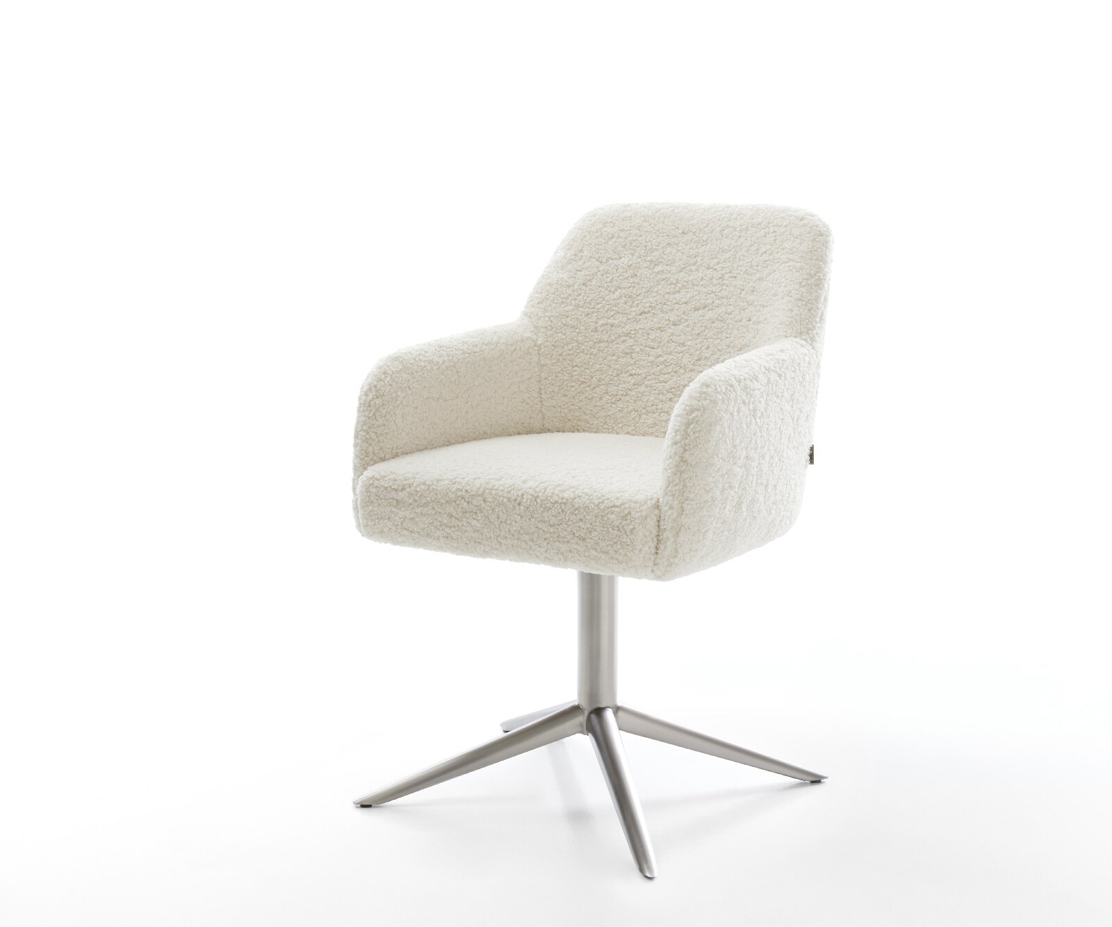 Drehstuhl Greg-Flex Teddystoff Beige Fußkreuz Edelstahl 360° drehbar Wippfunktion Taschenfederkern 1