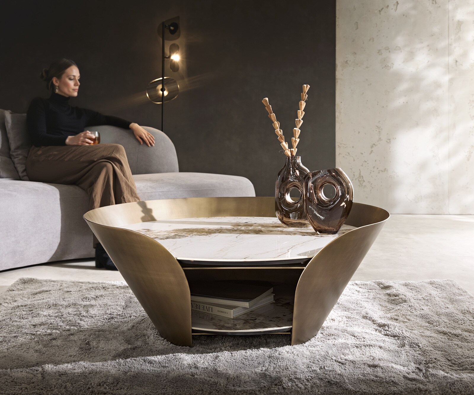 Table-basse Skafi 100x40 cm céramique Minas Melange Metallic Gold
