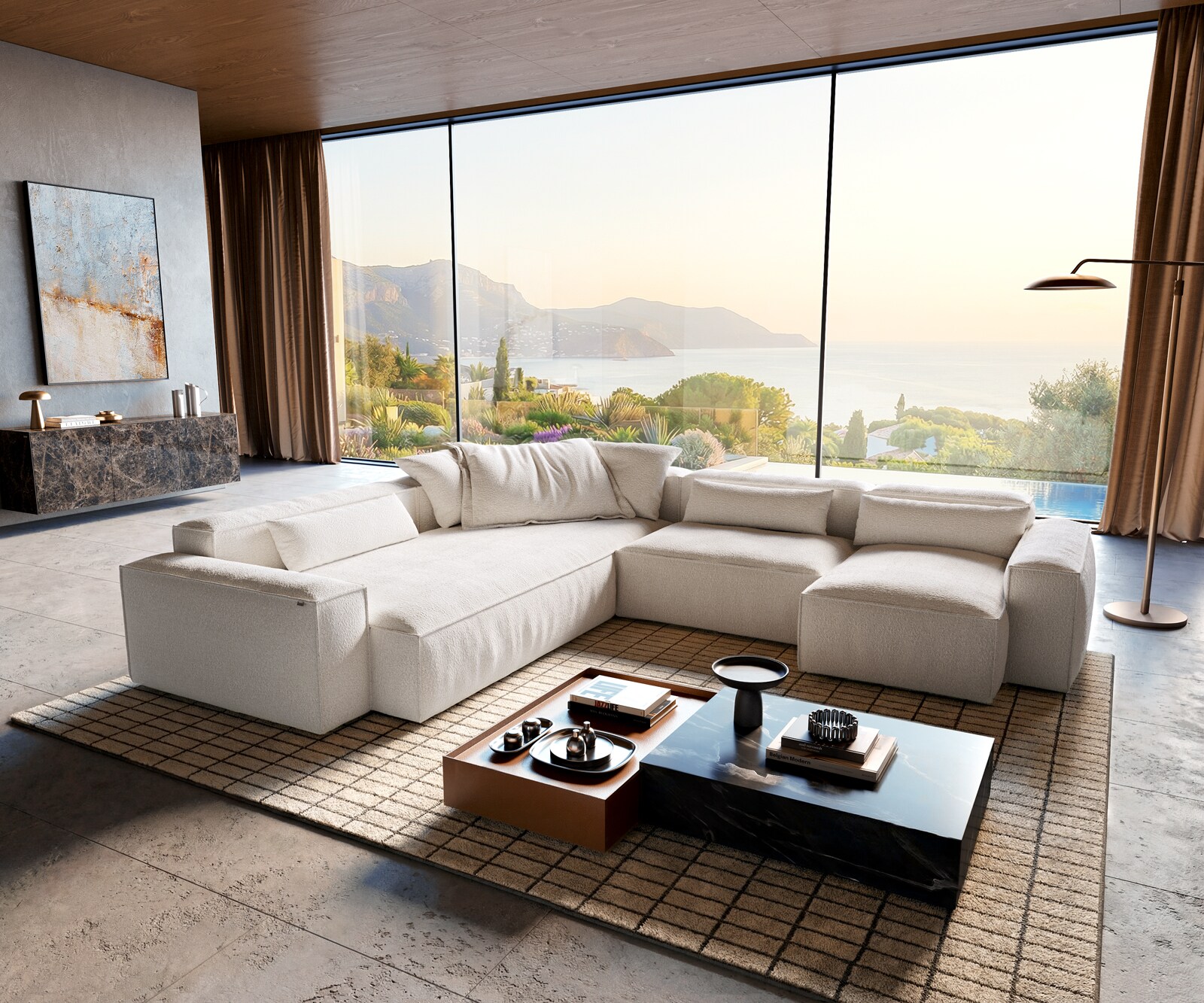 Canapé d'angle Freestyle Pure 310x200 cm Tissu tissé beige doux 1