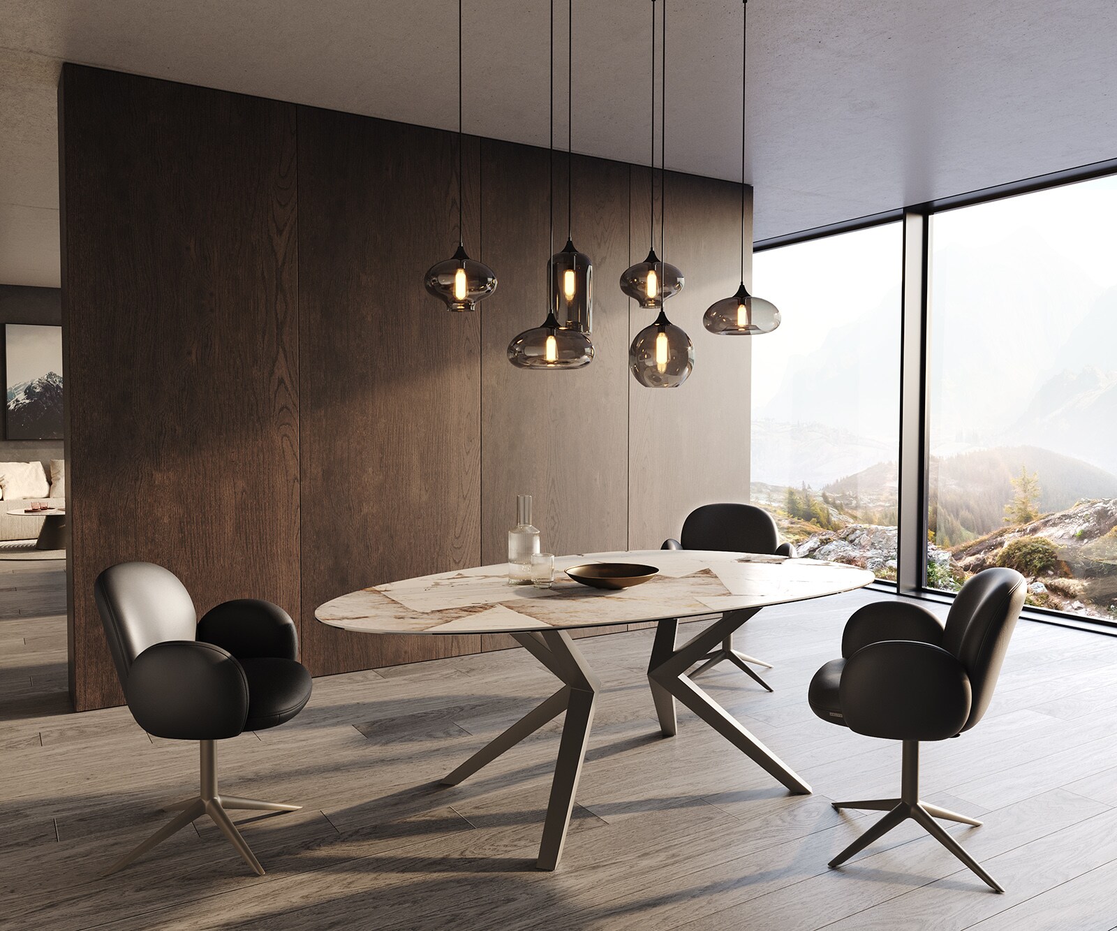 Table à manger Edge Ovale 220x120 Céramique Iris FMG Patagonia Lappato Zenthara anguleux Métal finition à effet Titane 5