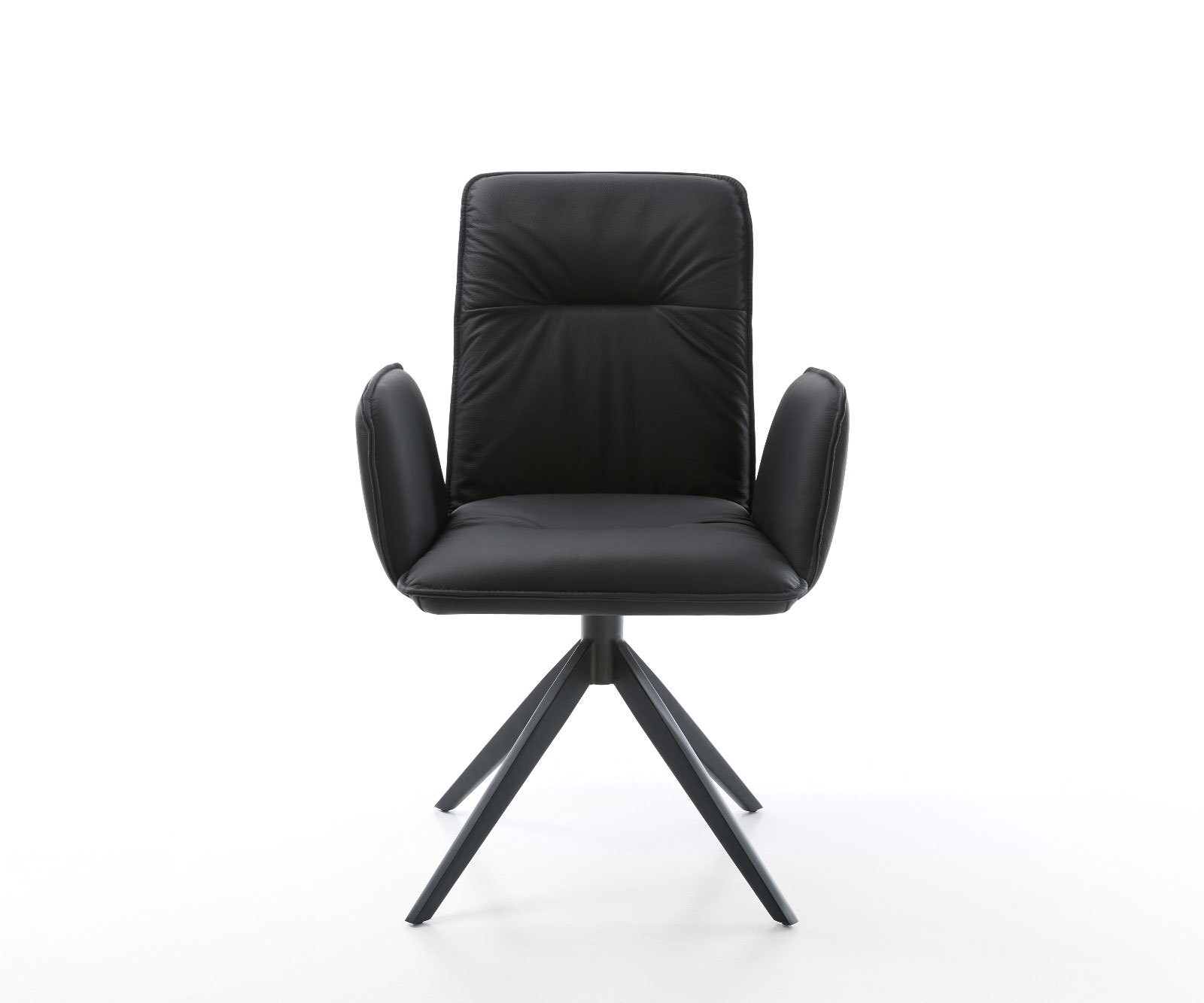 Drehstuhl Vinja-Flex Echt-Leder Schwarz Kreuzgestell breit Schwarz 360° drehbar Wippfunktion 1