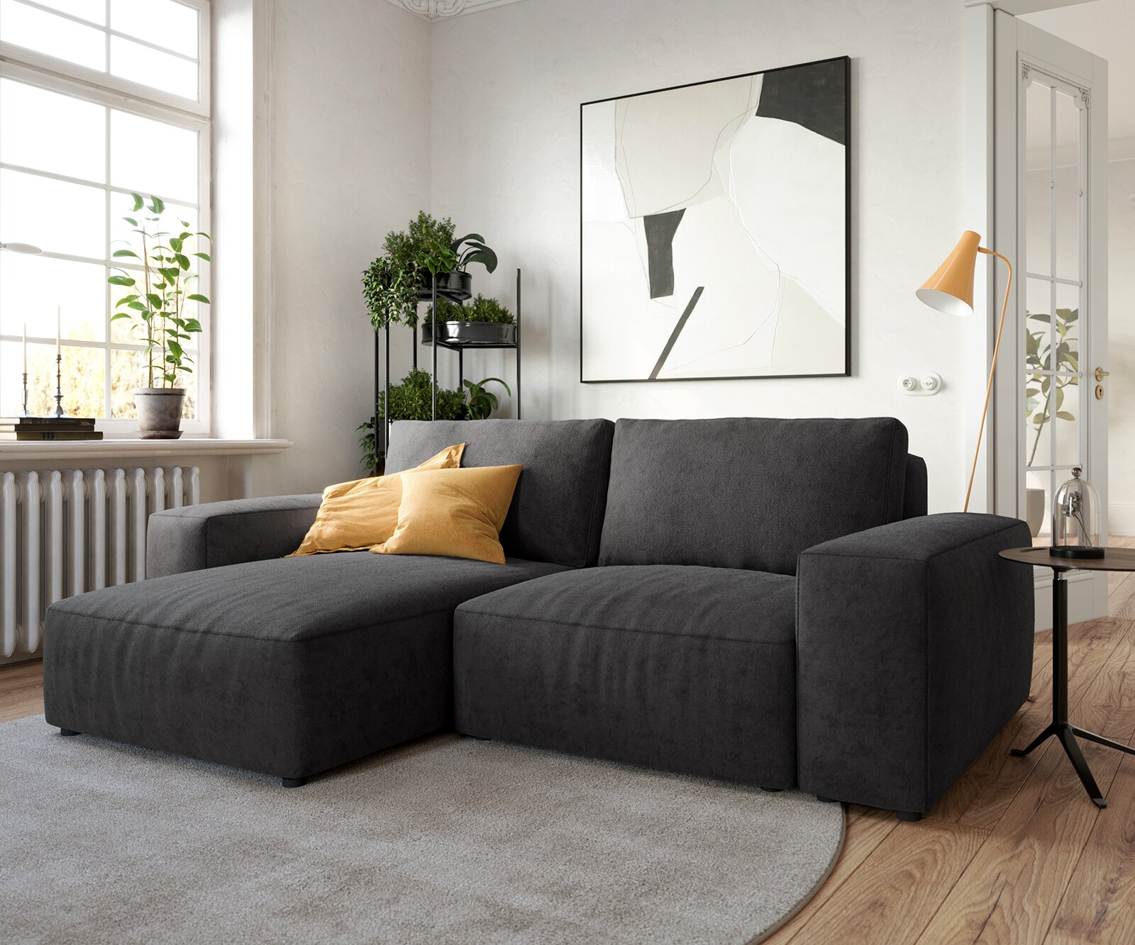 Canapé d'angle Lanzo XL 270x180 cm Velours côtelé Beige Recamière variable 5