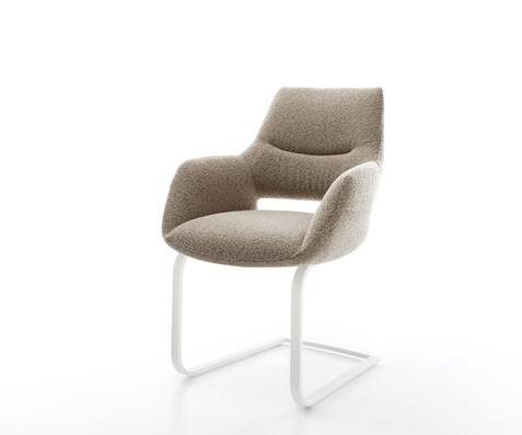 Cantilever Yago-Flex avec accoudoirs bouclé boue pied cantilever plat blanc ressorts ensachés