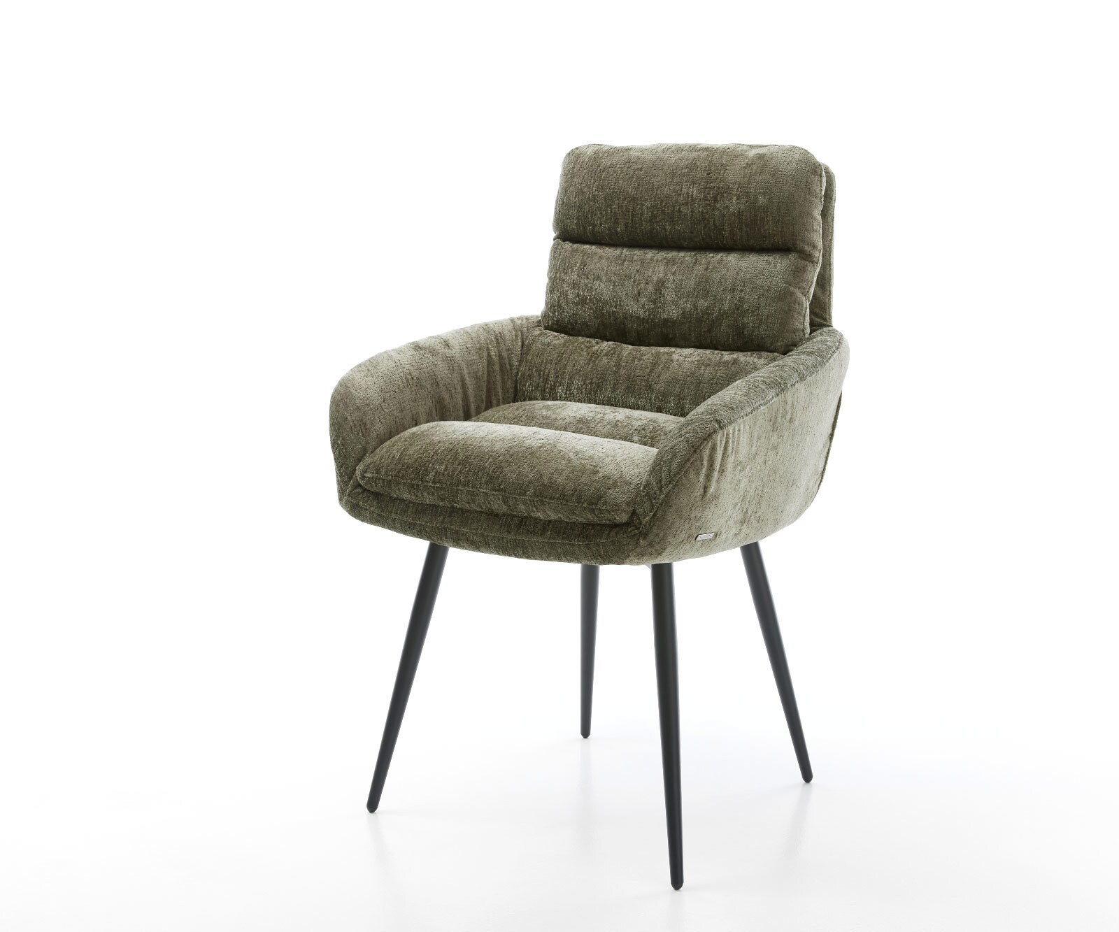 Esszimmerstuhl Abelia-Flex mit Armlehnen Chenille Olive 4-Fuß konisch Schwarz 1