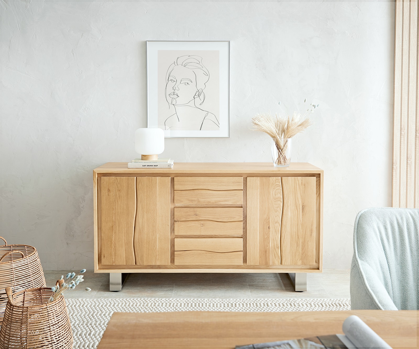 Sideboard Live-Edge 150 cm Eiche Natur 3 Schübe 2 Türen 3 Sideboard Live-Edge 150 cm Eiche Natur 3 Schübe 2 Türen 3