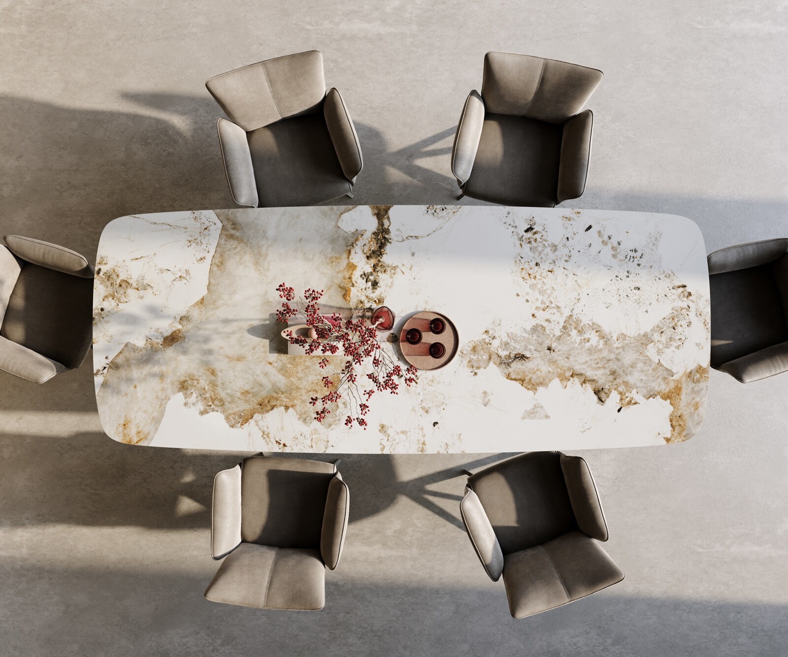 Esstisch Edge Boot 300x120 cm Keramik Minas Melange Weiß-Beige Estelar rund Metall Schwarz 3