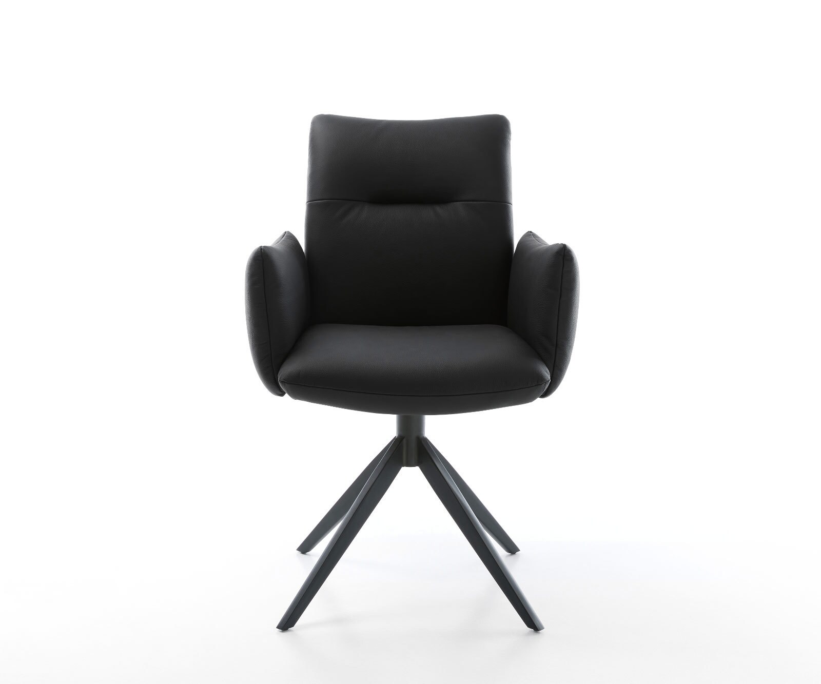 Drehstuhl Jova-Flex mit Armlehnen Echt-Leder Schwarz Kreuzgestell breit Schwarz 360° drehbar Wippfunktion Taschenfederkern 1