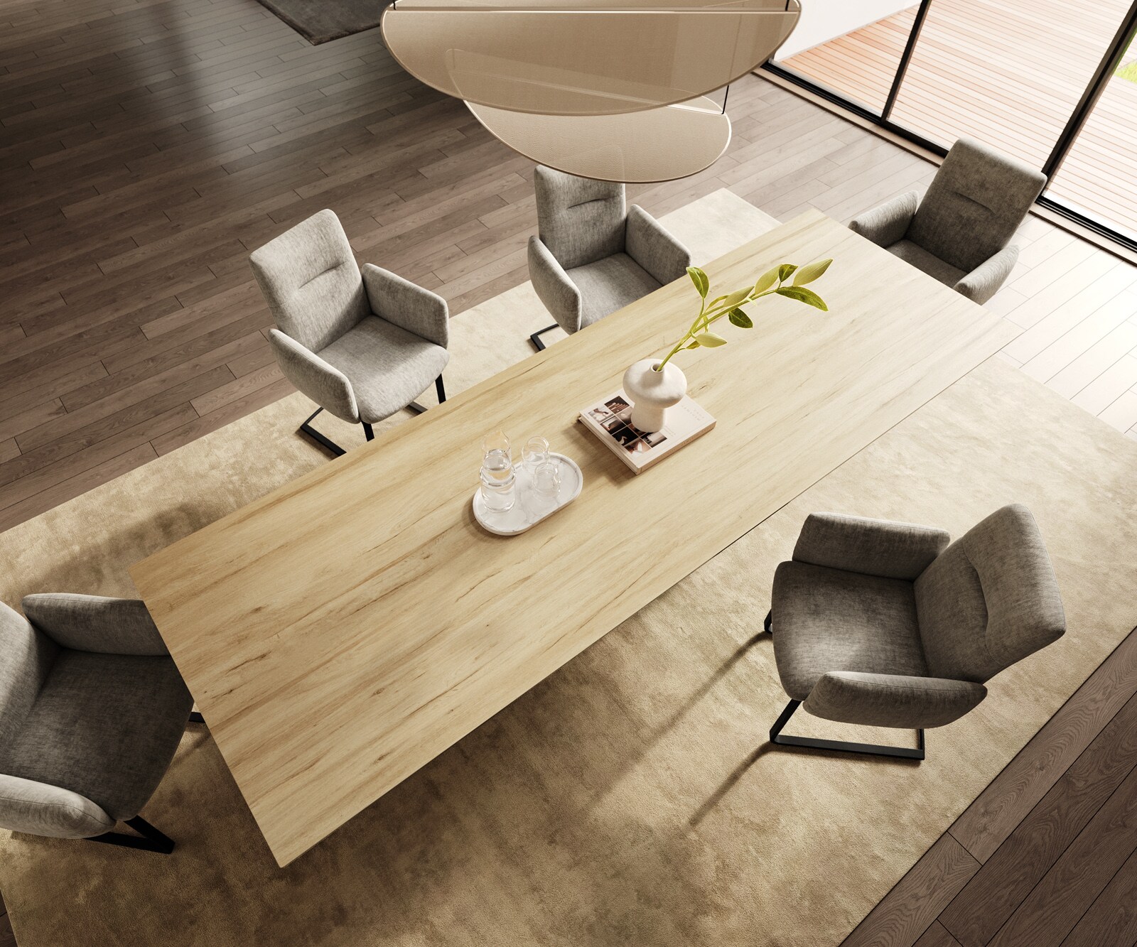 Table à manger Edge 300x100 Céramique Laminam® Sabbia Couleur chêne Estelar rond Métal Noir 4