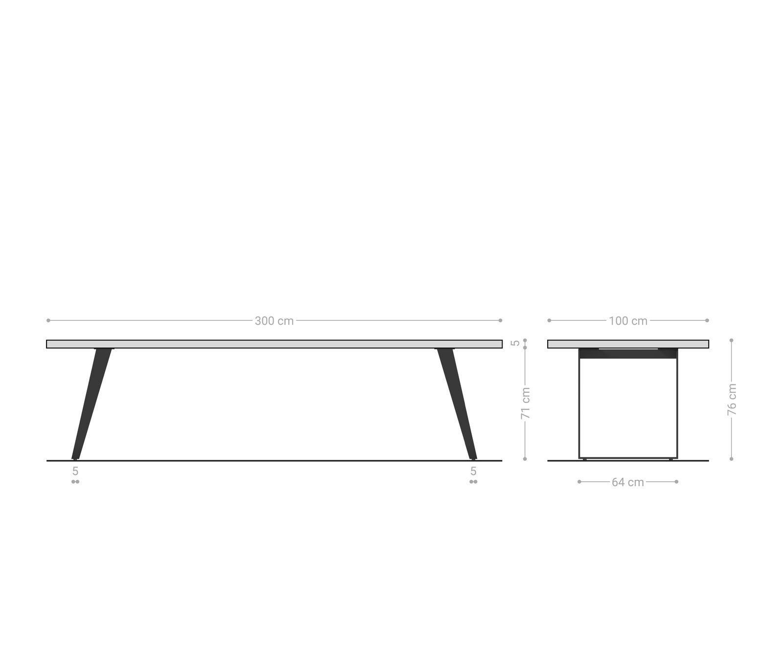 Esstisch Edge 300x100 Eiche Natur Edelstahl Schräg 8