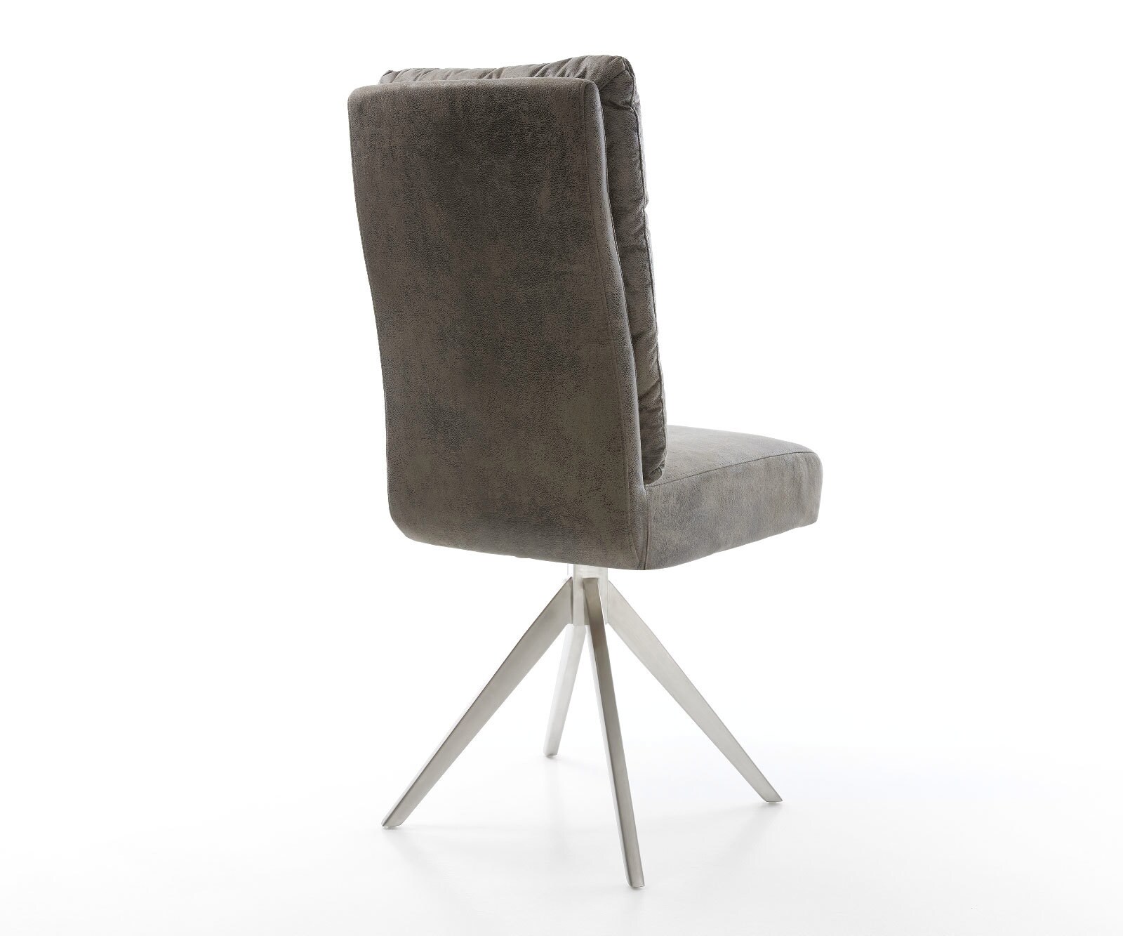 Chaise-de-salle-à-manger Pela-Flex microvelours gris antique pied croisé angulaire acier inoxydable brossé ressorts ensachés 4
