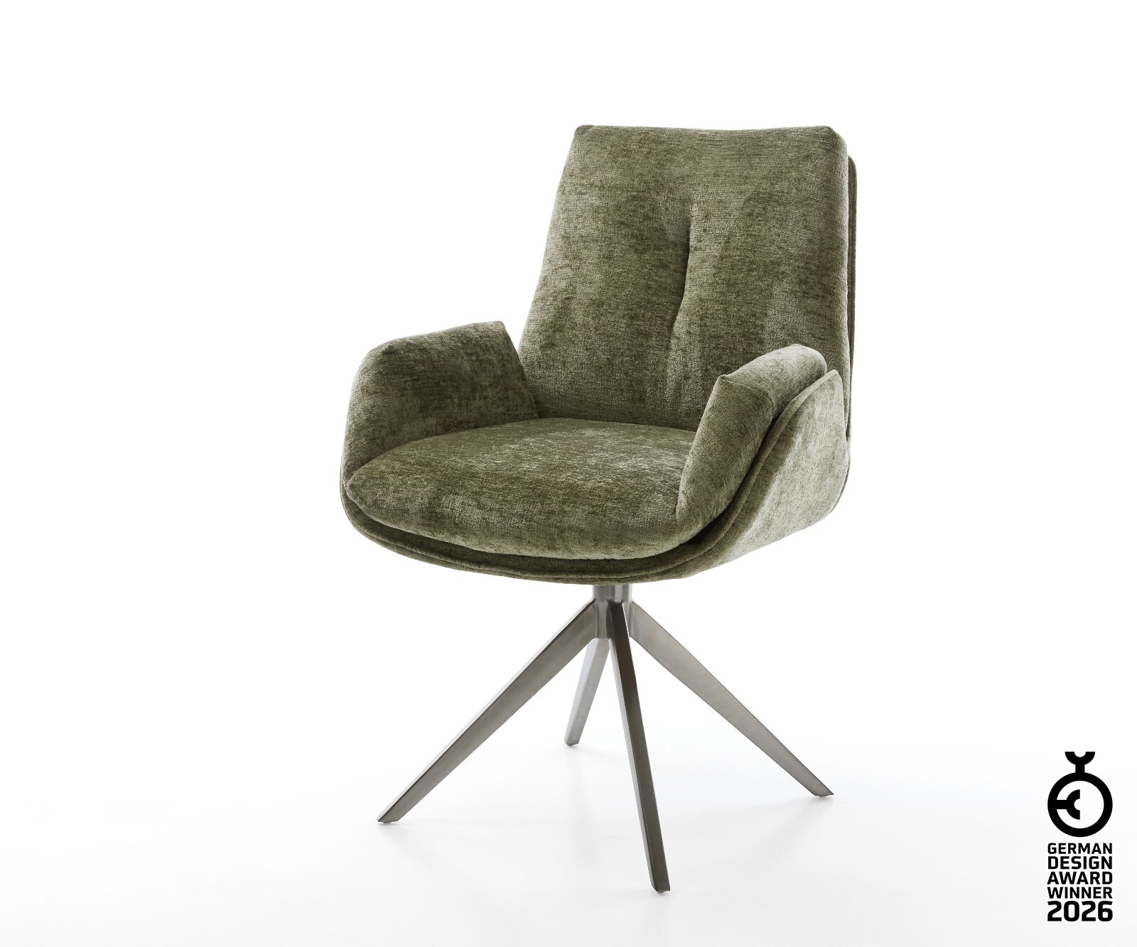 Drehstuhl Clea-Flex Chenille Olive Kreuzgestell breit Graphit 360° drehbar Wippfunktion