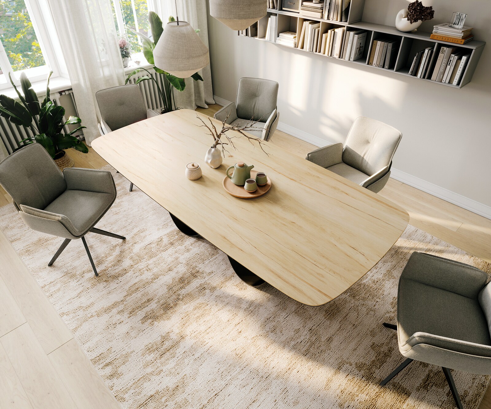 Table à manger Edge Boot 260x120 cm Céramique Laminam® Sabbia Eichefarbig Infinity Métal Noir 3