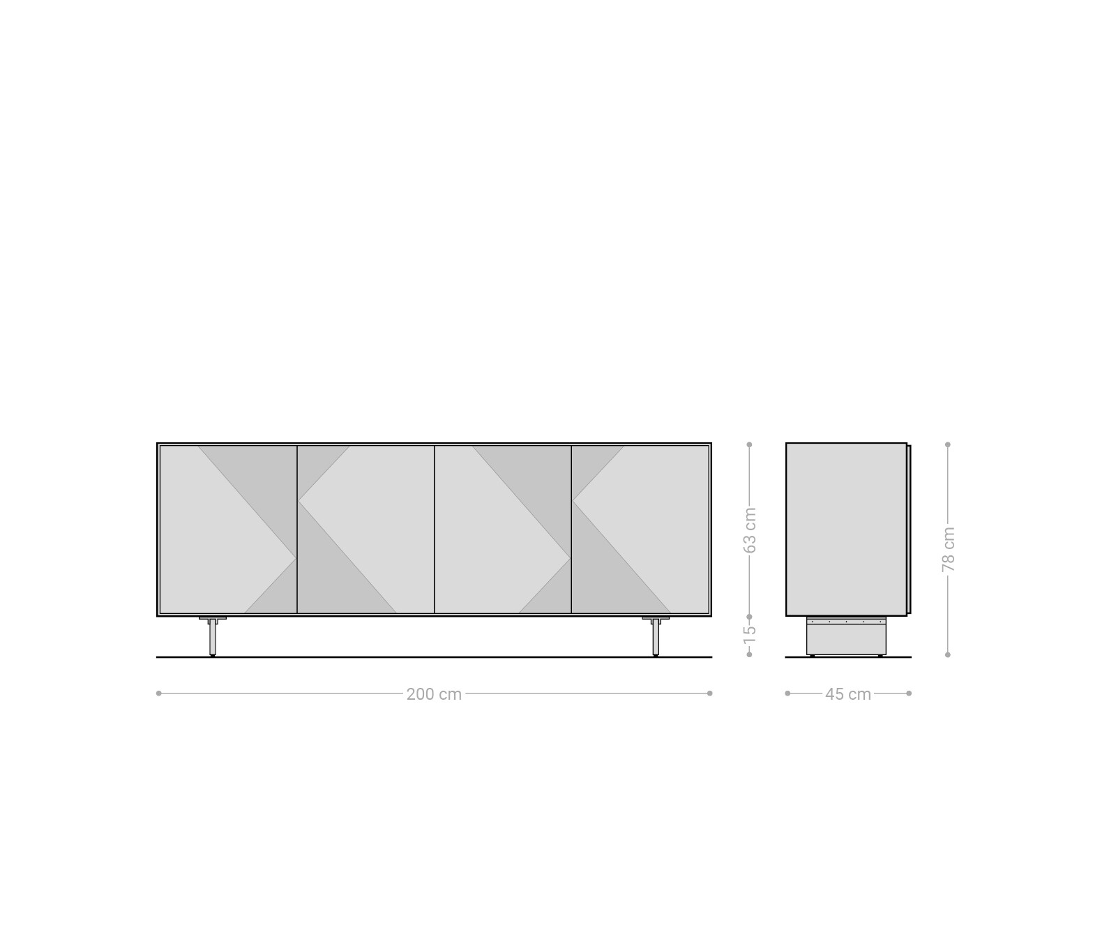 Sideboard Tereos 200 cm Eiche Natur 3D Effekt 4 Türen Fuß Schwebeoptik Acrylglas 7