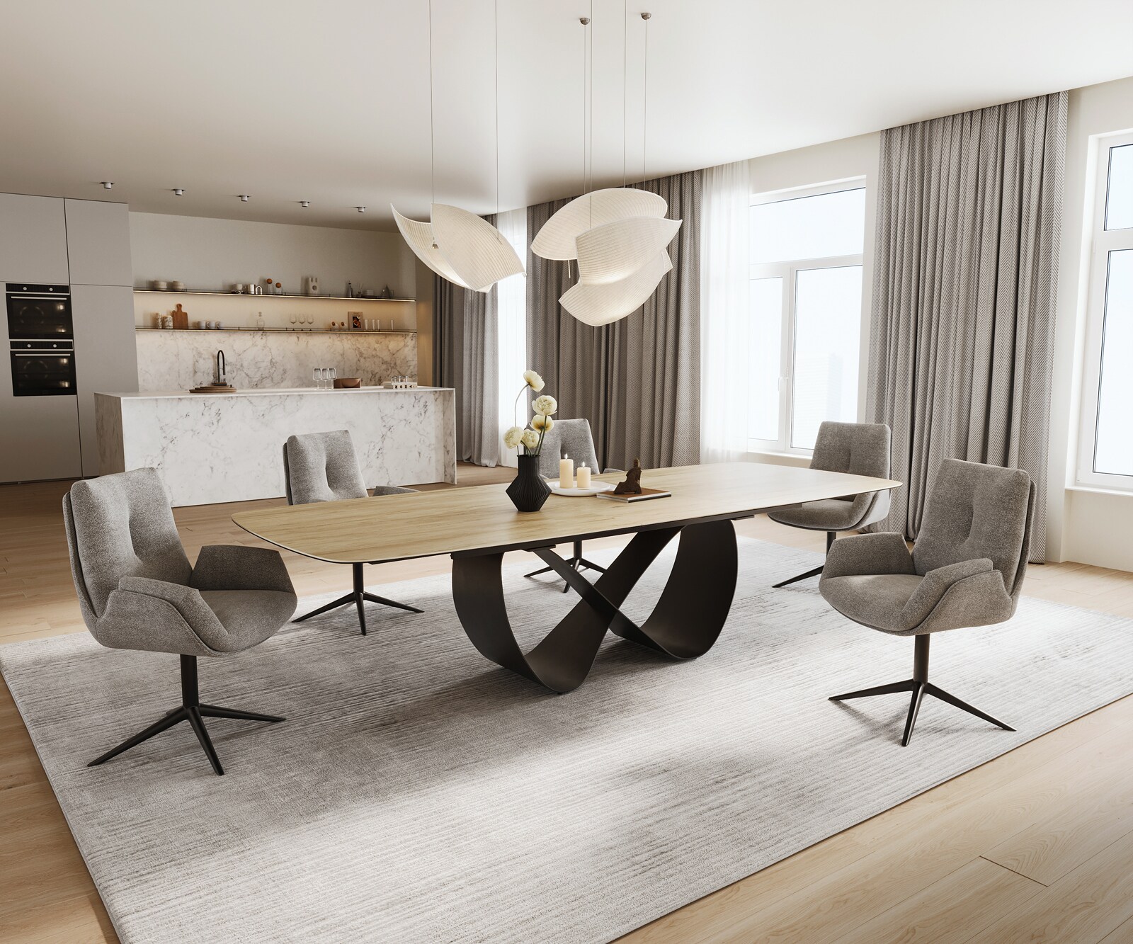 Esstisch Edge Boot 240-300x120 cm Keramik Laminam® Sabbia Eichefarbig Infinity Metall Schwarz ausziehbar 6