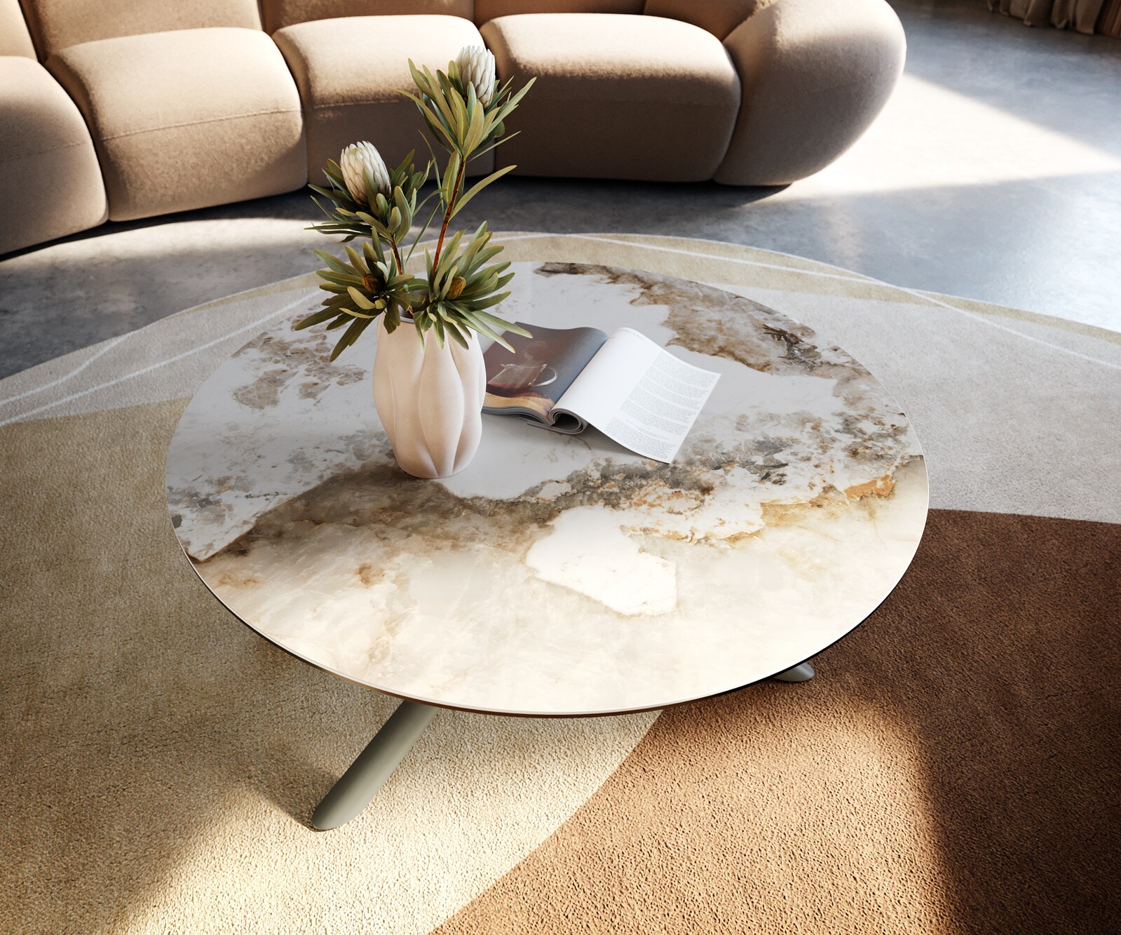 Table basse Edge rond 90x90 cm céramique Minas Melange Sarity Metall finition effet titane 2