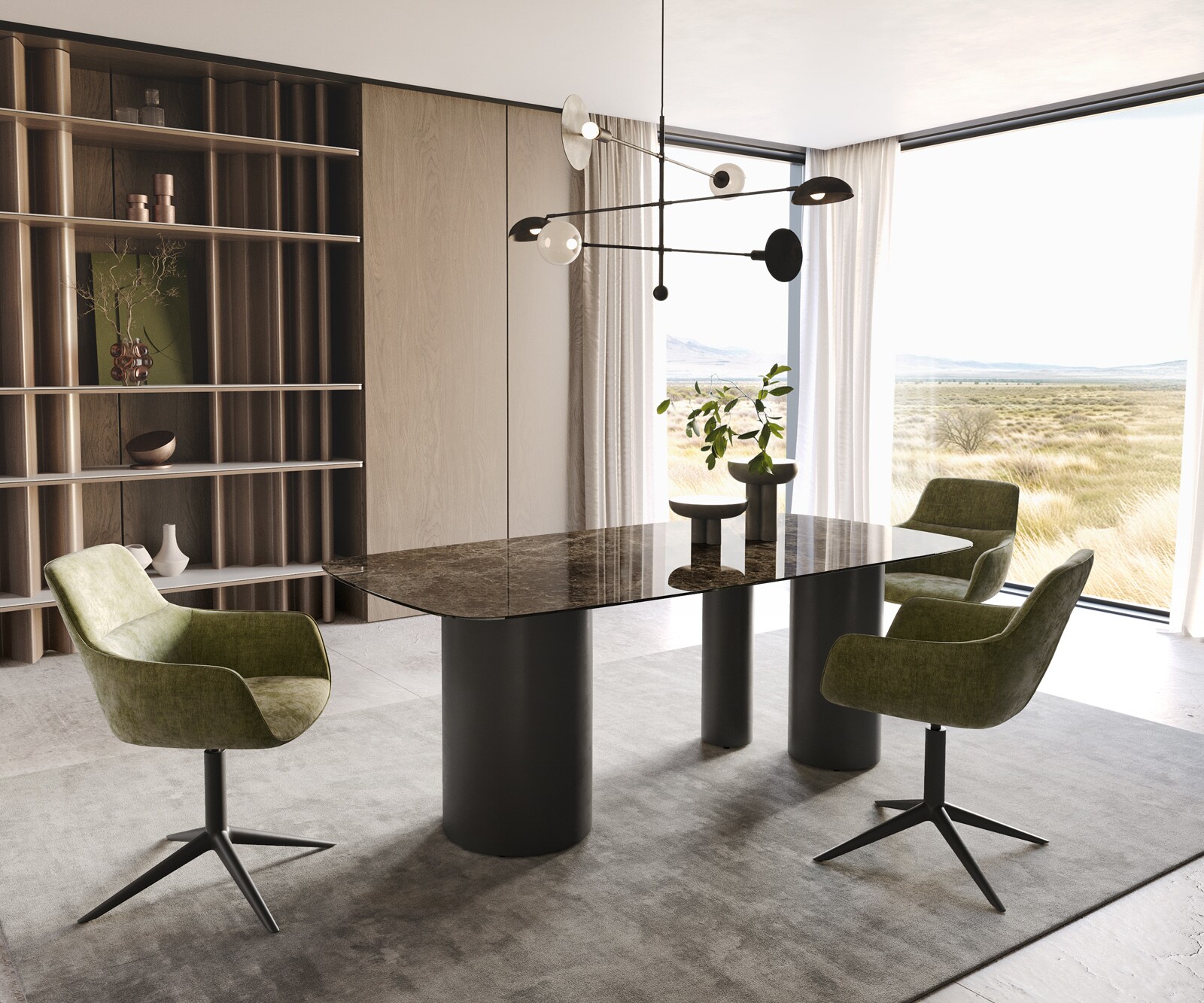 Table de salle à manger Edge Boot Céramique Emperador Extra Lucidato Brun foncé 200x100 Troa Métal Noir 6