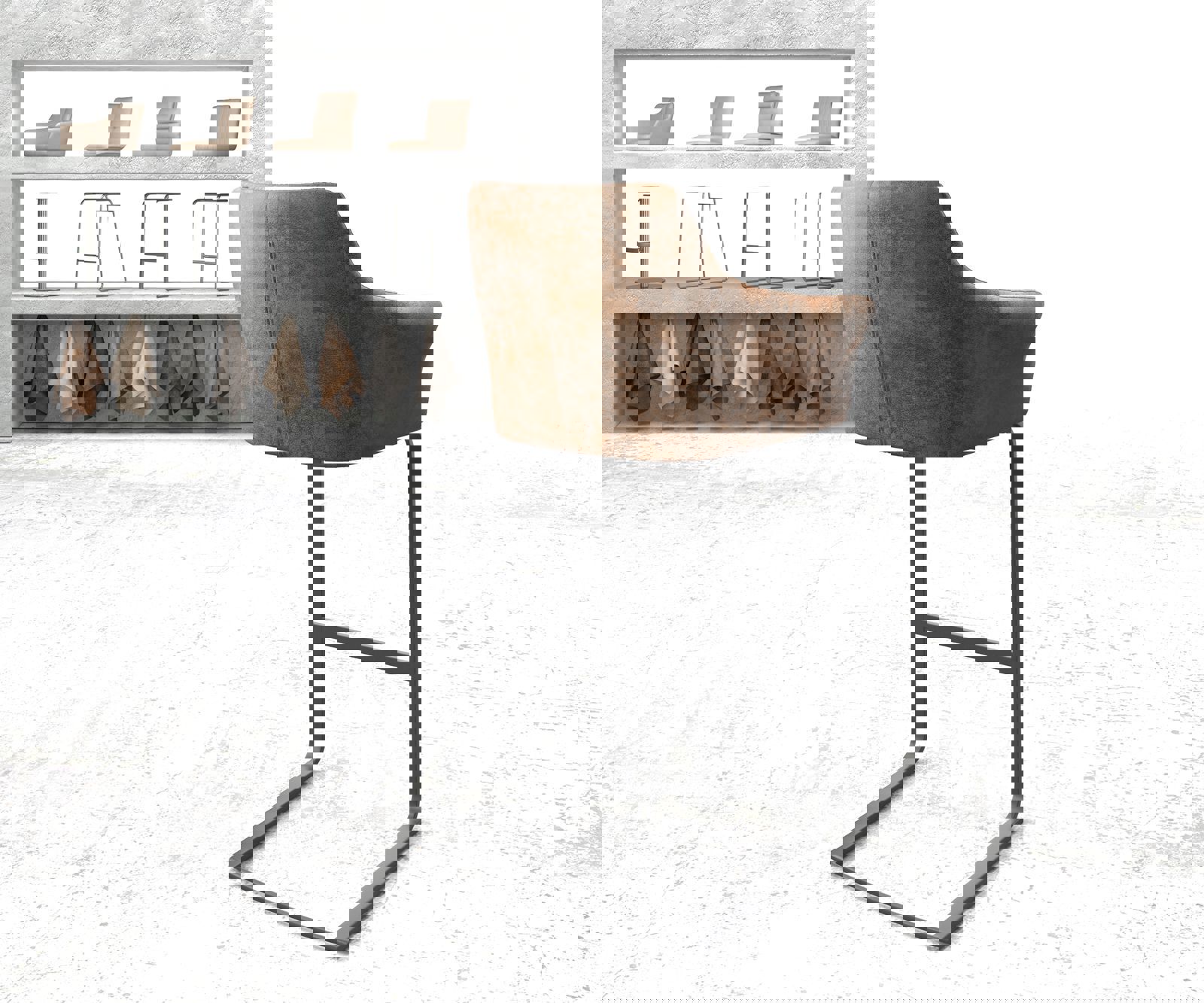 Barstuhl Yulo-Flex Vintage Braun Freischwinger flach Metall 2 Barstuhl Yulo-Flex Vintage Braun Freischwinger flach Metall 2