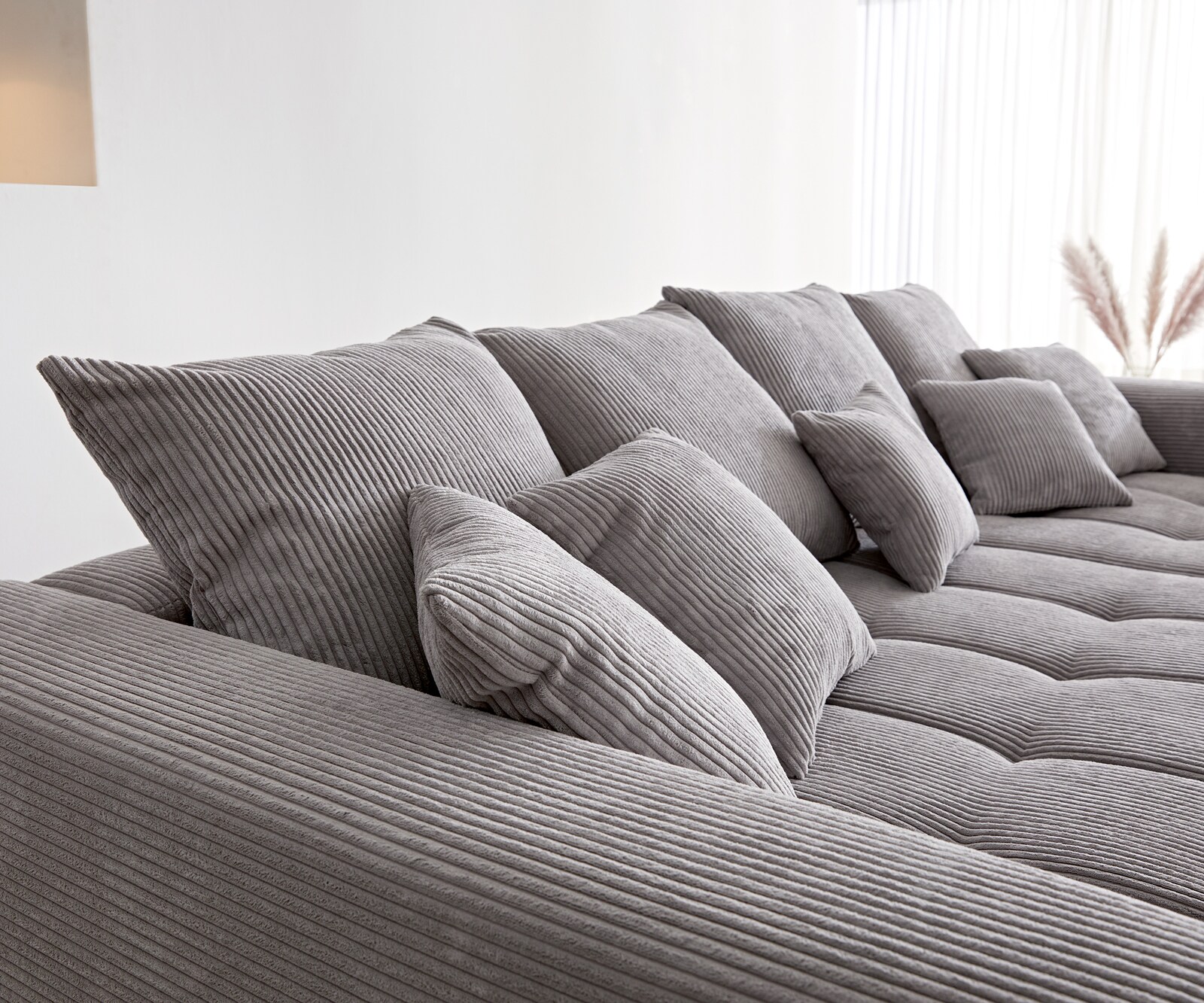 Canapé-d'angle Josea 300x220 cm velours côtelé gris argenté méridiènne droite 5
